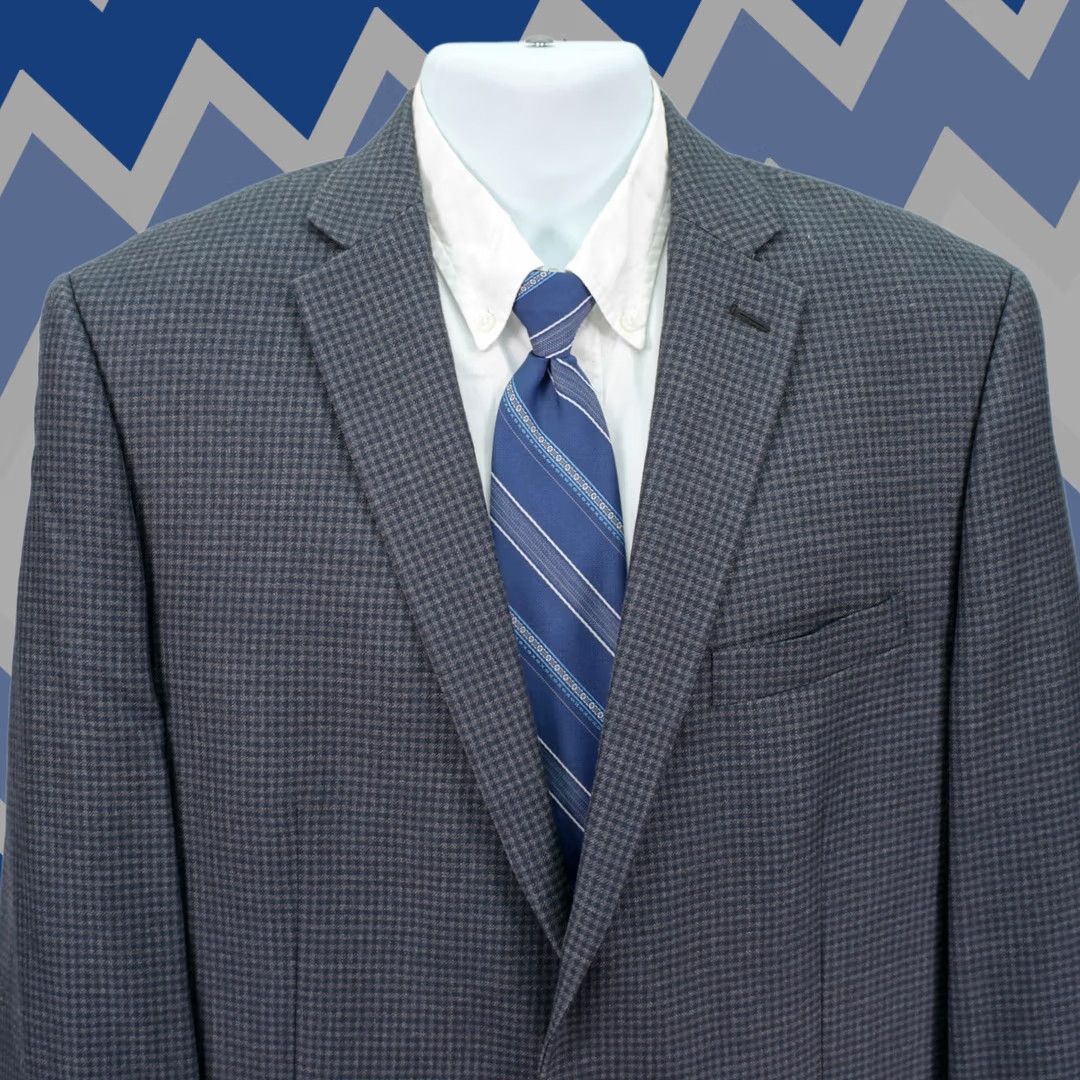 Calvin Klein Sport Coat Wool Silk Plaid Blue Gray 40l 42l Tagged Can Beas, Men's (Size Xxs)