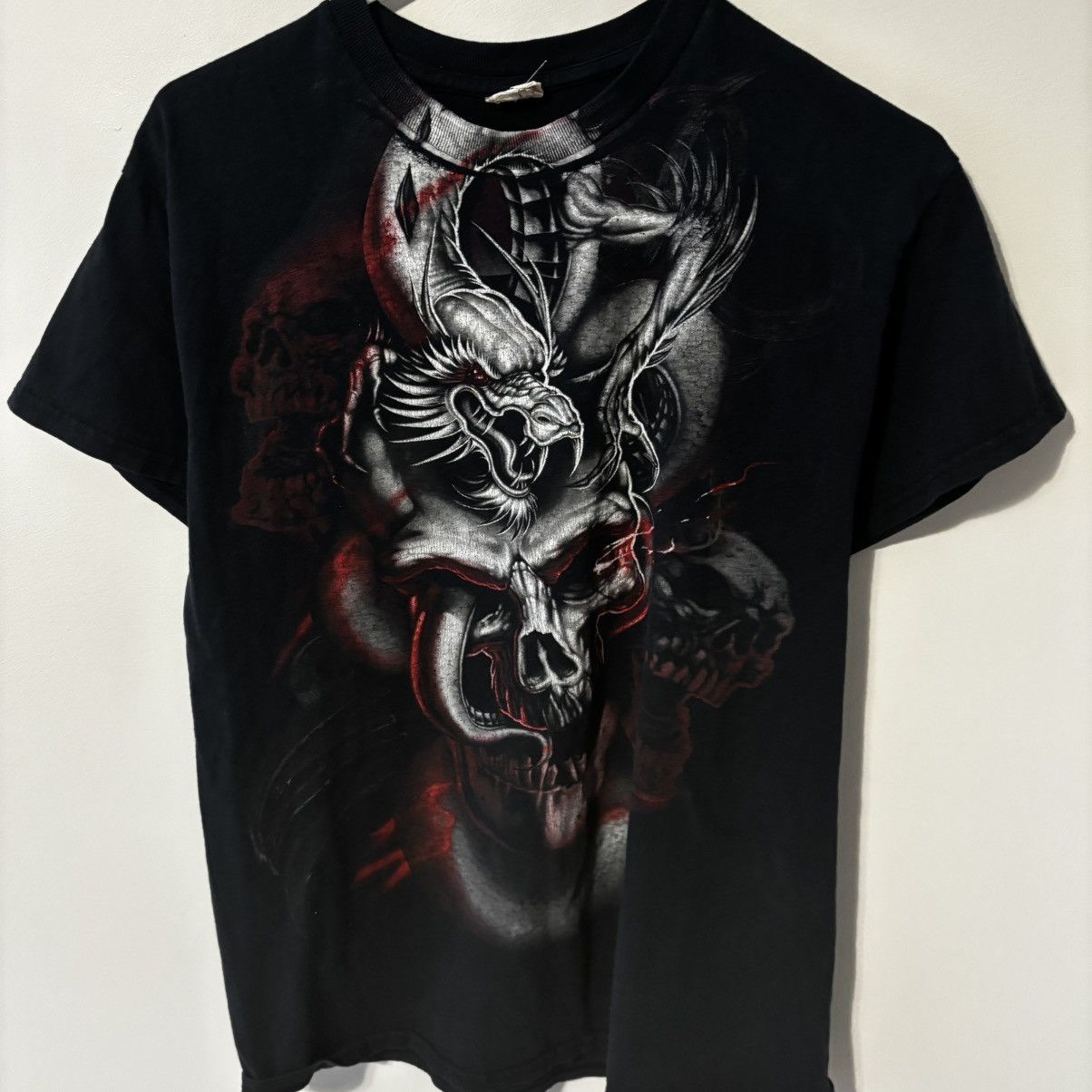 Vintage Y2K 2000s Black & Red Front AOP Dragon T Shirt Size US M / EU 48-50 / 2 - 1 Thumbnail