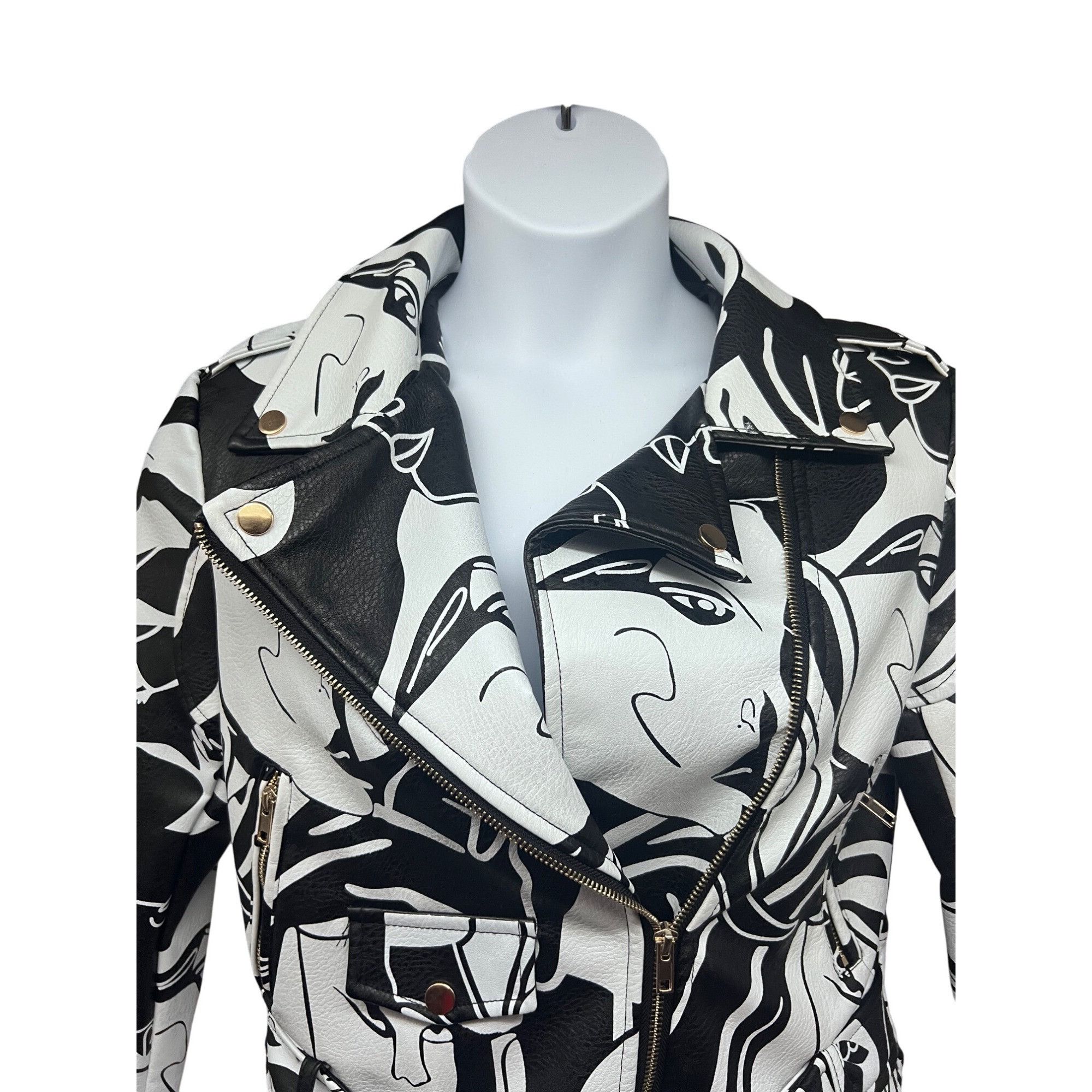 Azalea Wang Azalea Wang Designer Faux Leather Graphic Moto Jacket Size M / US 6-8 / IT 42-44 - 6 Thumbnail