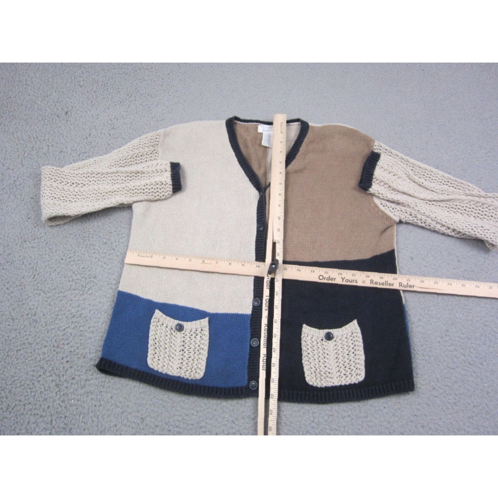 Vintage VINTAGE Christopher & Banks Cardigan Womens Large Brown Black Sweater Ramie Knit Shirt Woman L Beige 80s 90s Size L / US 10 / IT 46 - 4 Thumbnail