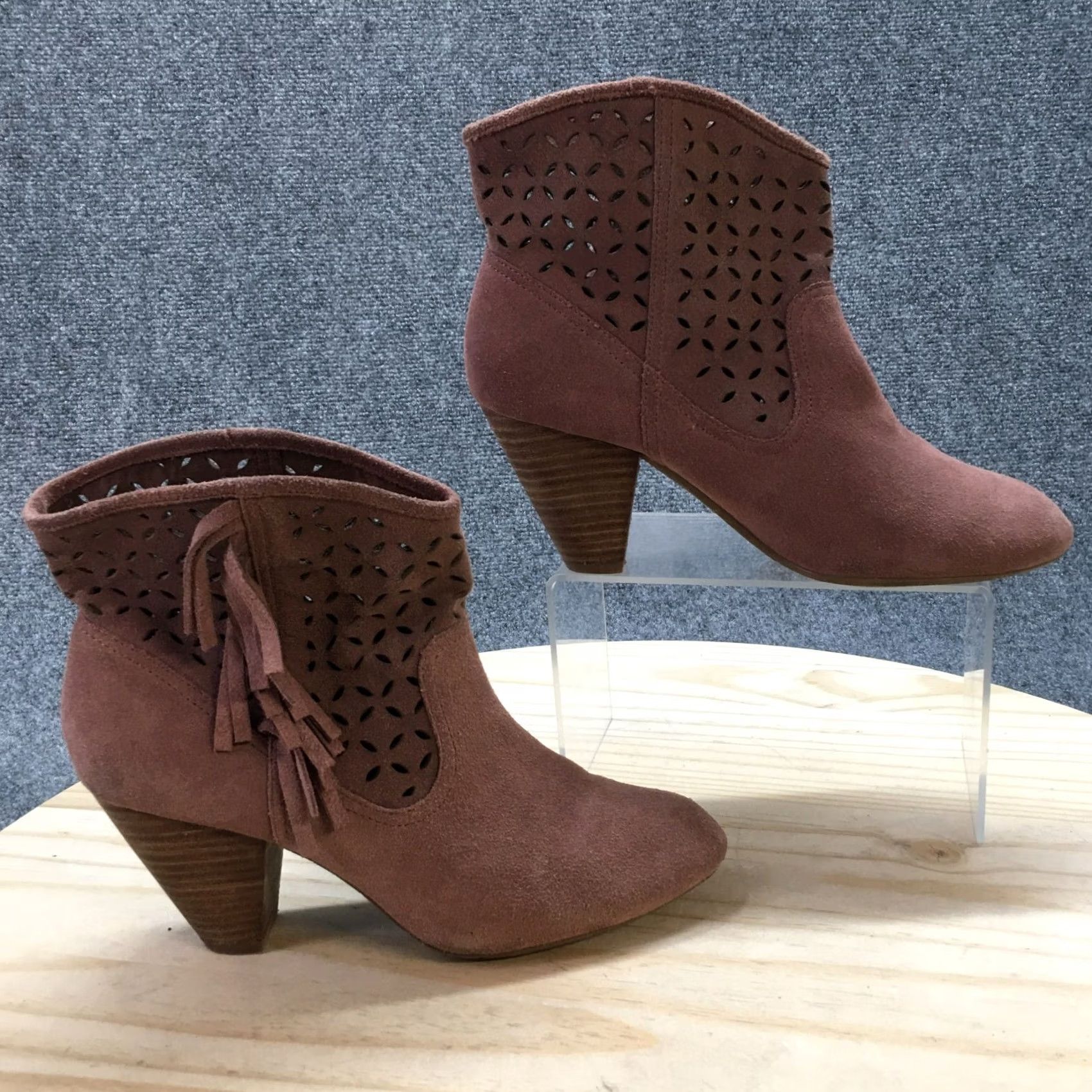 Jessica Simpson Jessica Simpson Boots Women's Fringe Ankle Booties Suede Pink Pull On 8.5M High Heel Size US 9 / IT 39 - 2 Thumbnail