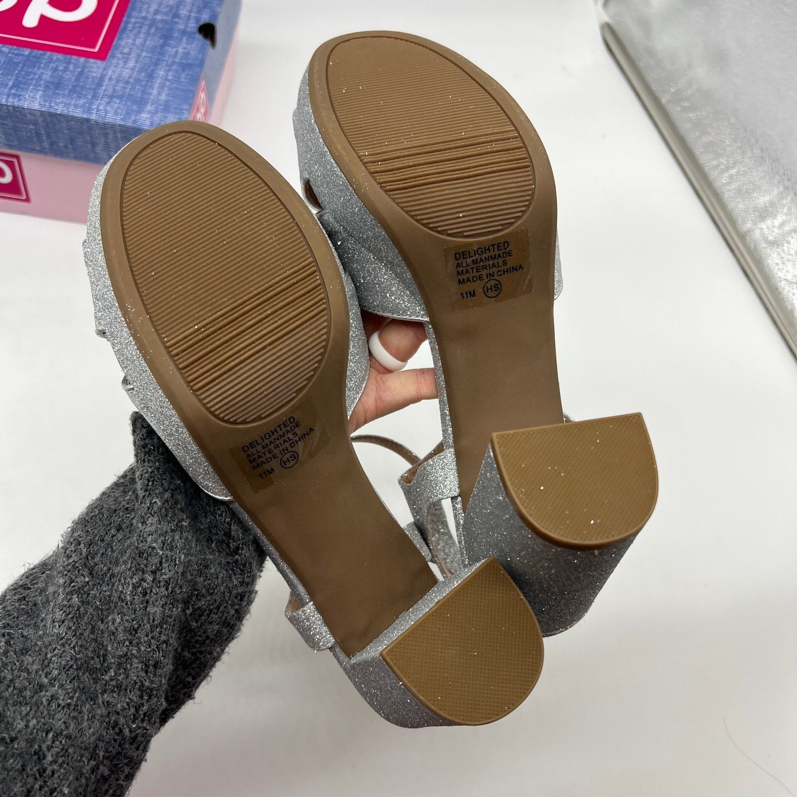 Other Pop Delighted Womens Silver Glitter Heeled Sandals Size 11M Size US 11 / IT 41 - 4 Thumbnail