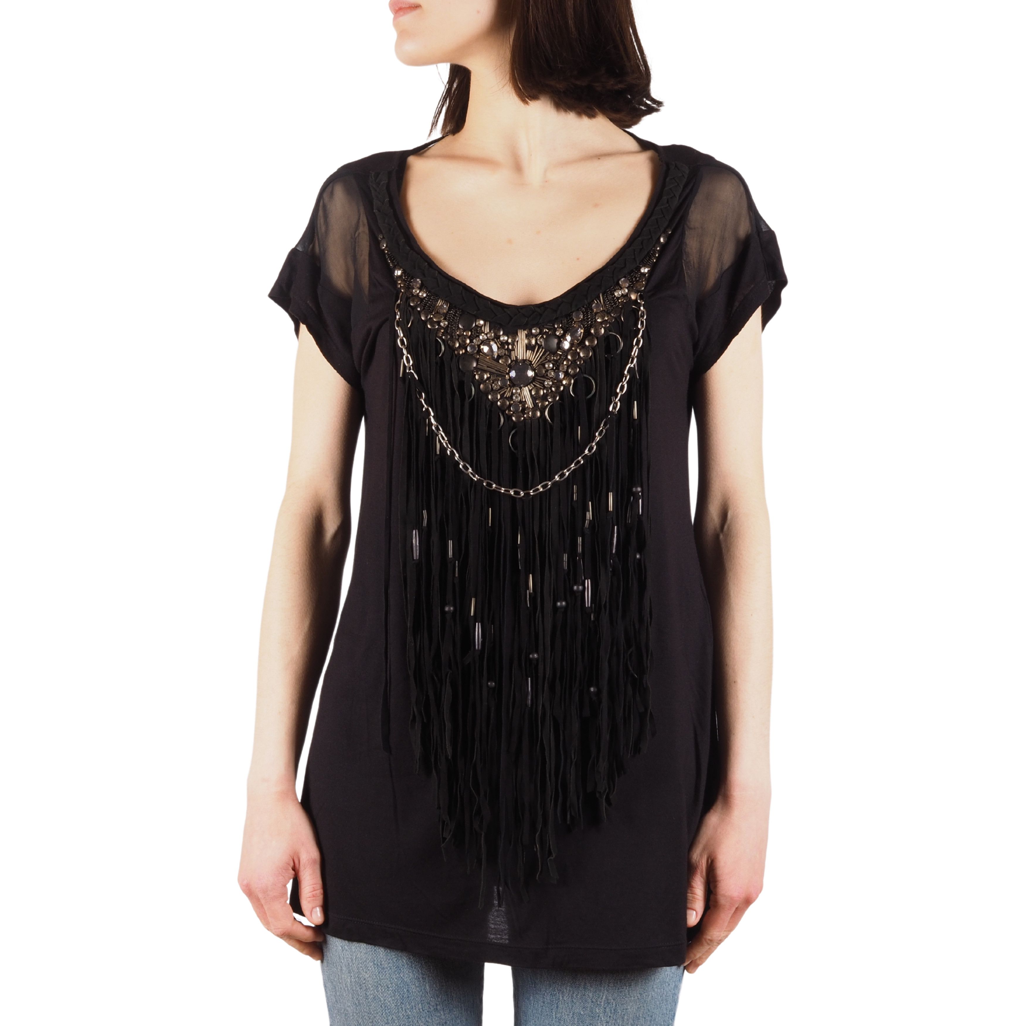 Roberto Cavalli Roberto Cavalli Jewel Embellished Fringed Tunic Top Black Size M / US 6-8 / IT 42-44 - 1 Thumbnail