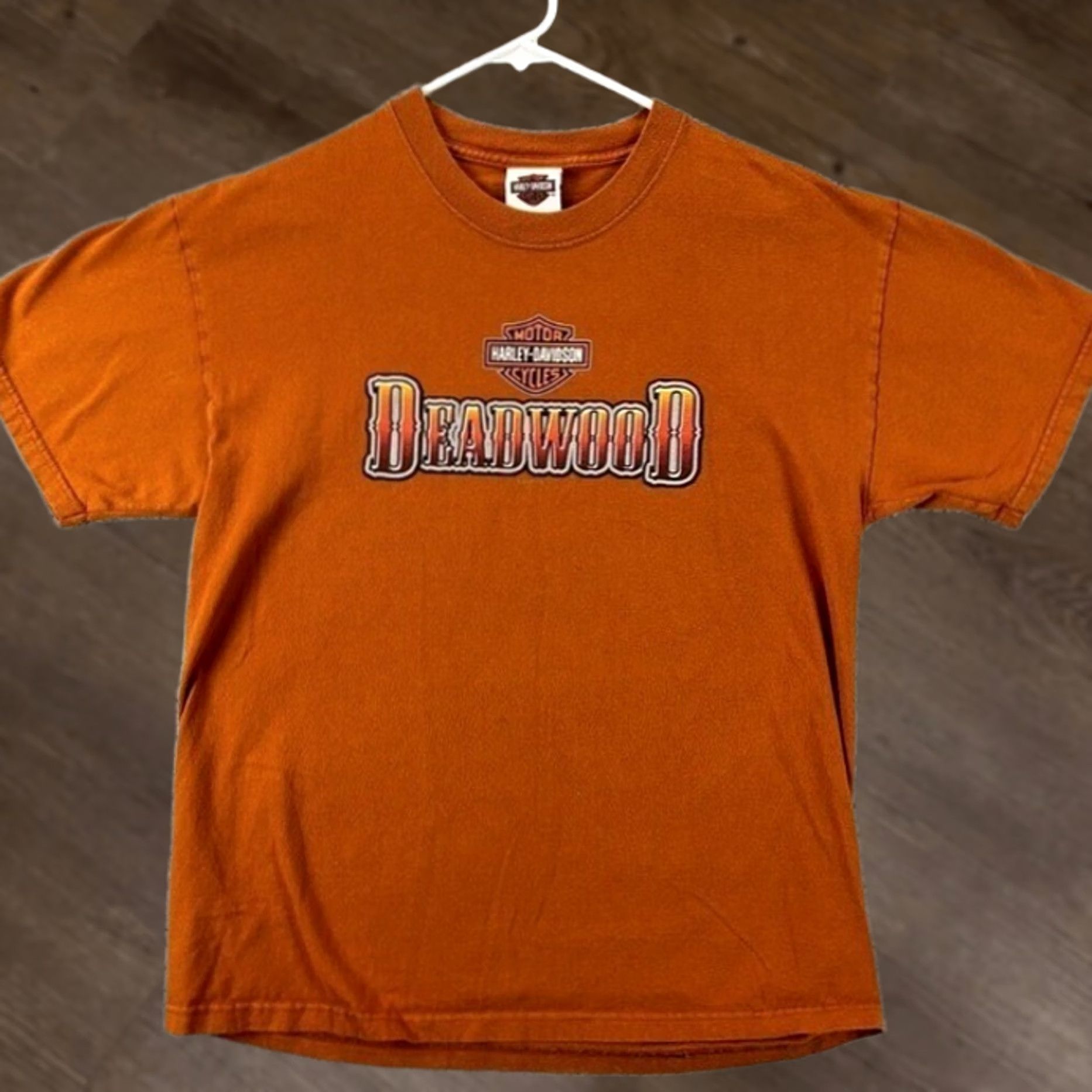 Harley Davidson Harley Davidson Shirt Mens Large Orange Cotton T-Shirt Tee Made In USA Deadwood Size US L / EU 52-54 / 3 - 1 Thumbnail