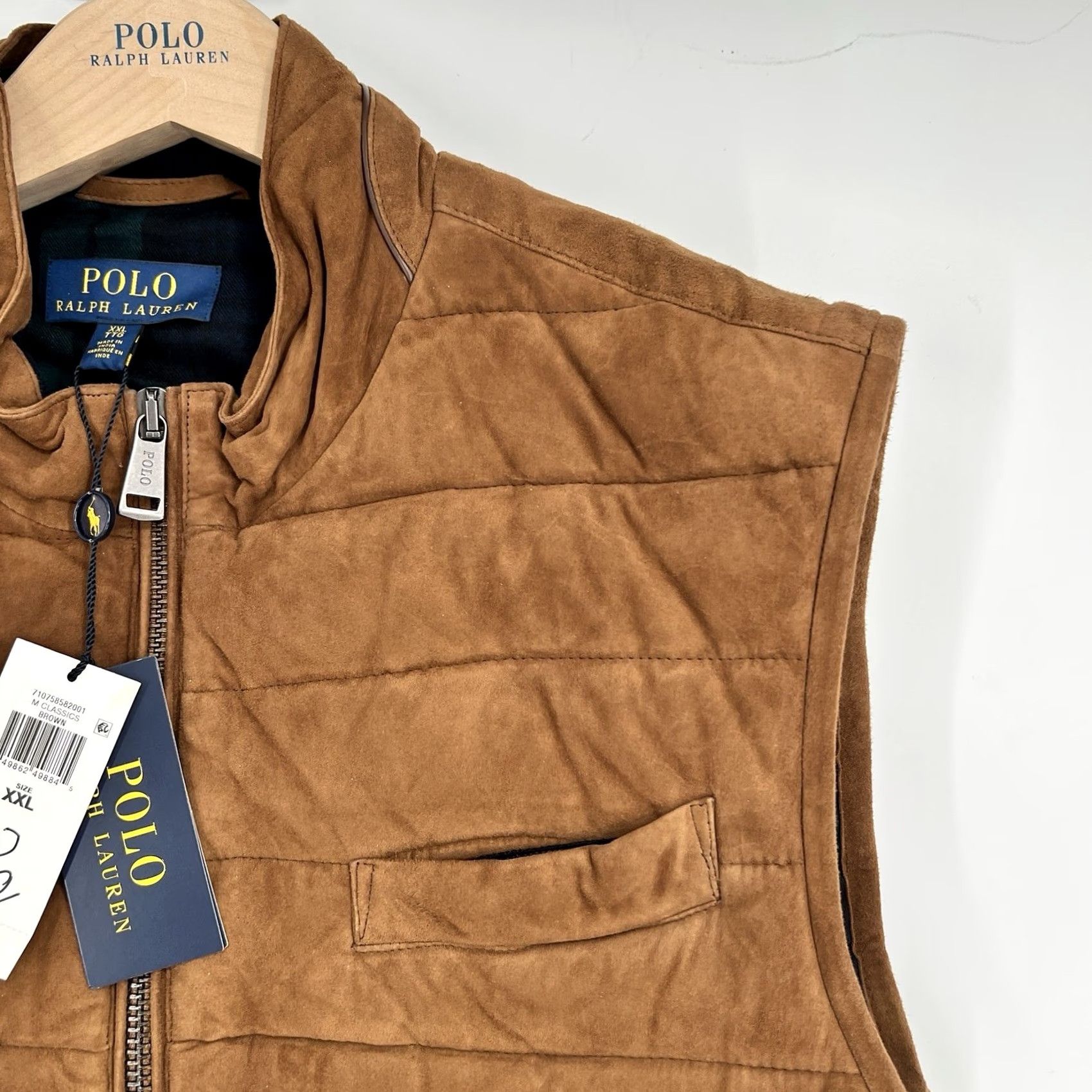 Polo Ralph Lauren VINTAGE Polo Ralph Lauren Vest 2XL Brown Quilted Suede Full Zip Pockets Stand-Up Collar Jacket/Coat Length Mid-Length Mens NWT 898 Size US XXL / EU 58 / 5 - 3 Thumbnail