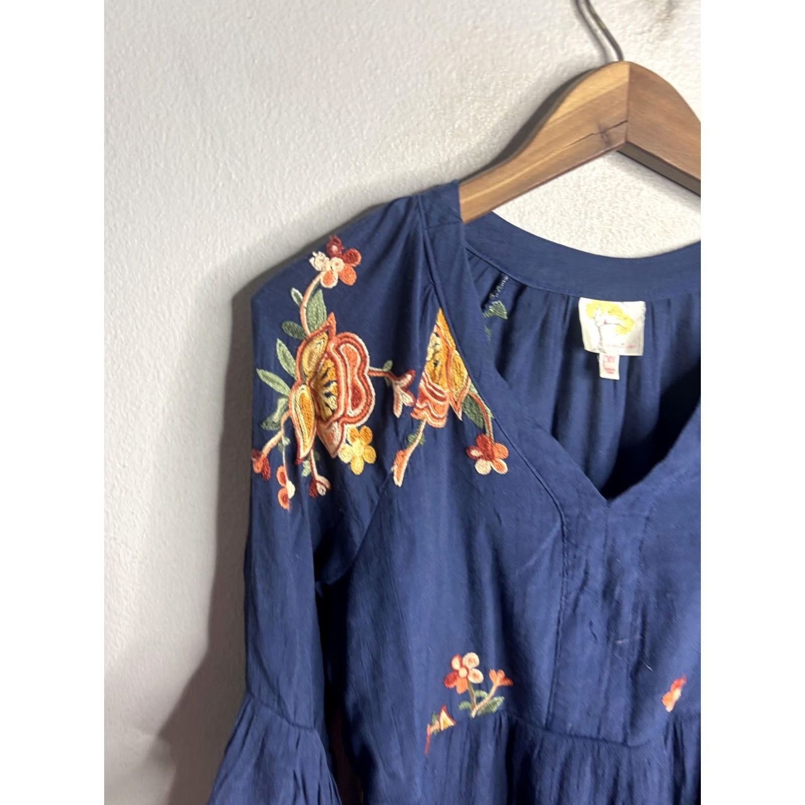 Vintage FIG AND FLOWER Dress Womens PM Blue Embroidered Floral Boho Fit & Flare Mini Size M / US 6-8 / IT 42-44 - 2 Thumbnail