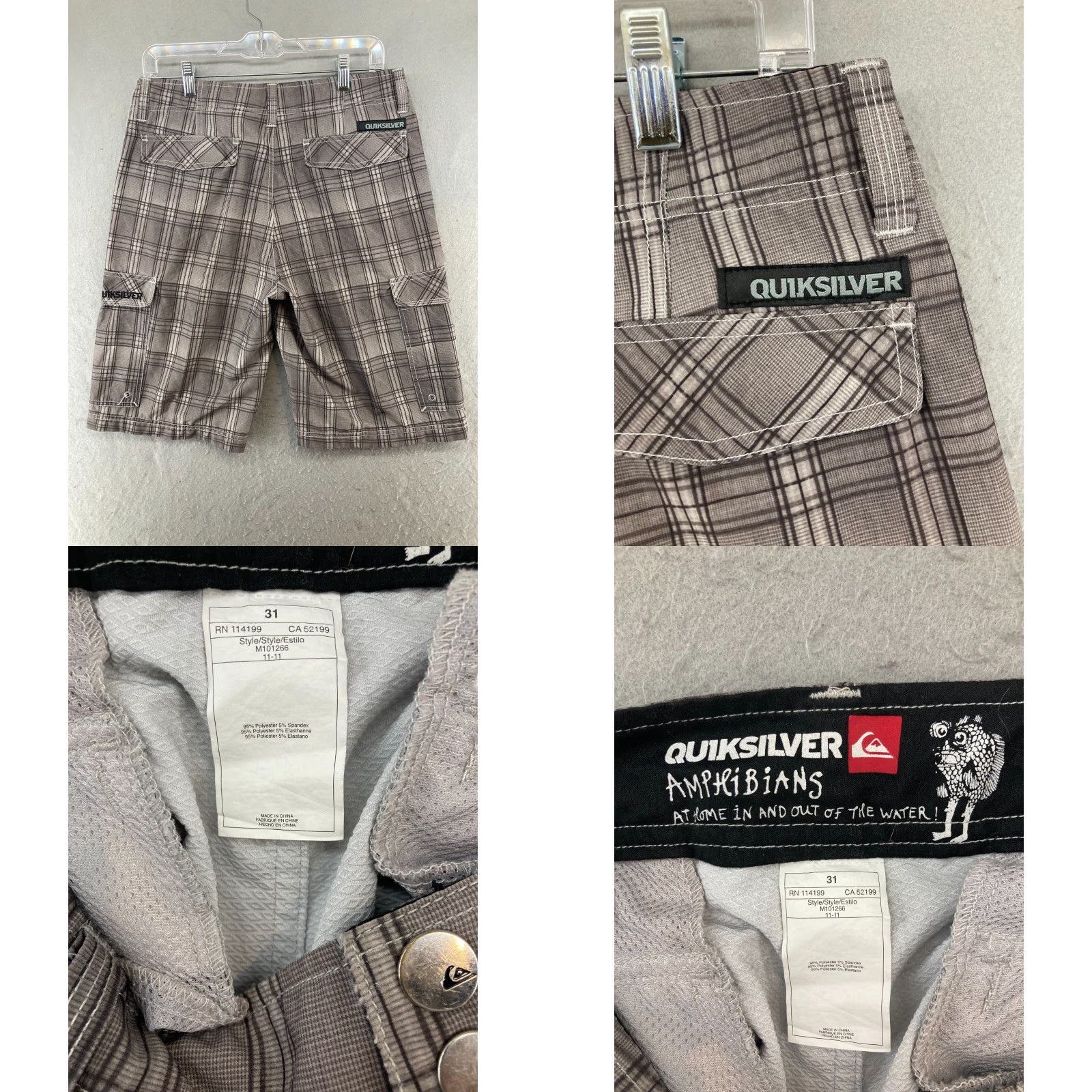 Quiksilver Quiksilver Amphibians Mens Shorts 31 Grey Plaid Swim Cargo Shirt/Bottom Mens Regular Gray Beach Classic Pockets, Quick Dry, Stretch Size US 31 - 8 Thumbnail