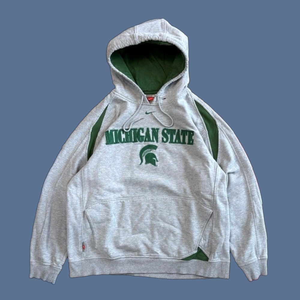 Nike VINTAGE Nike Michigan State Spartans Center Swoosh Hoodie Sweatshirt M Gray Men Pullover Long Sleeve Drawstring 90s Y2K College University Sports Size US M / EU 48-50 / 2 - 1 Thumbnail