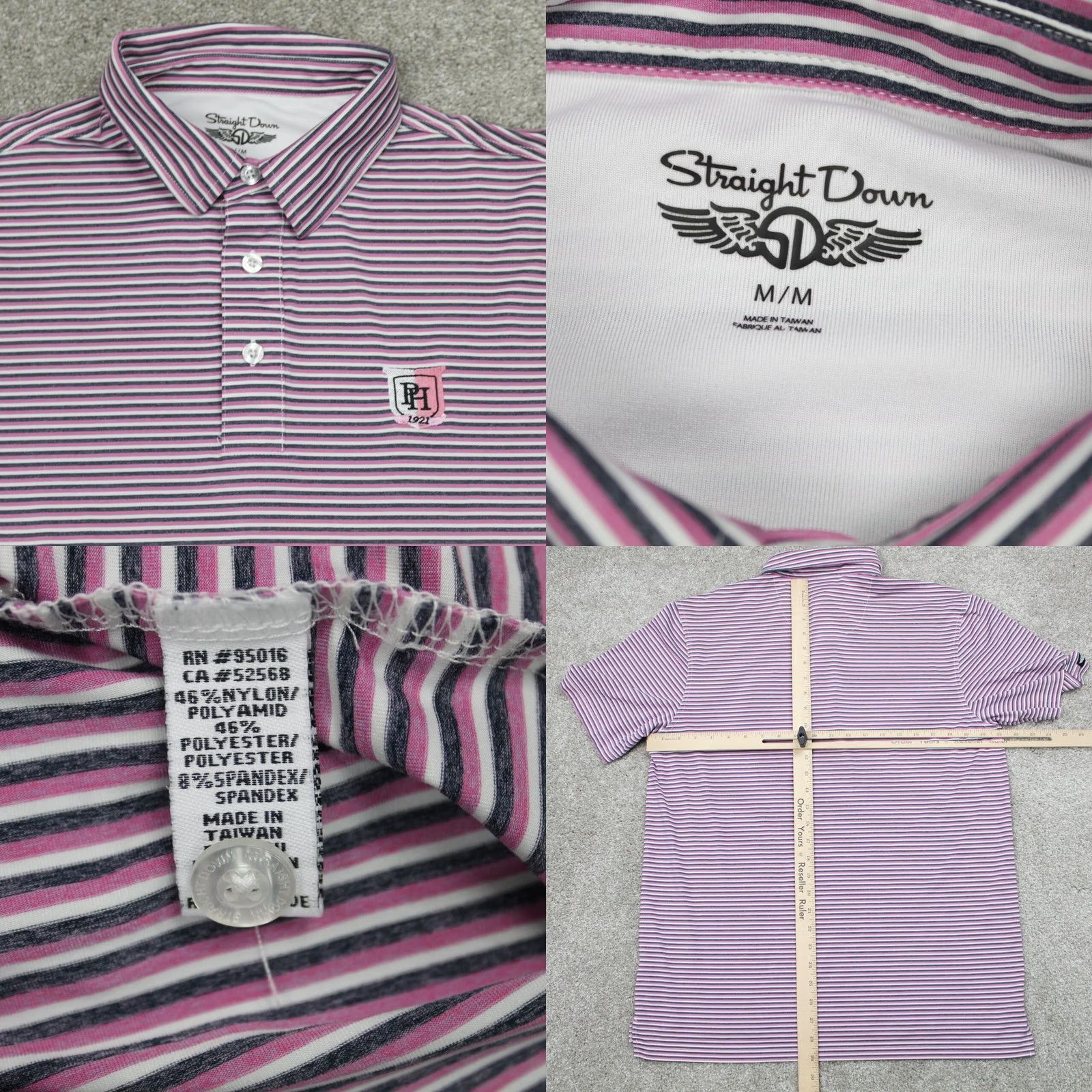 Vintage Straight Down Polo Shirt Mens Medium Pink/Blue Nylon/Polyamid-Polyester Stretch Polo Shirt Mens M Pink/Blue Solid Short Sleeve Golf Logo 90s? Size US M / EU 48-50 / 2 - 8 Thumbnail