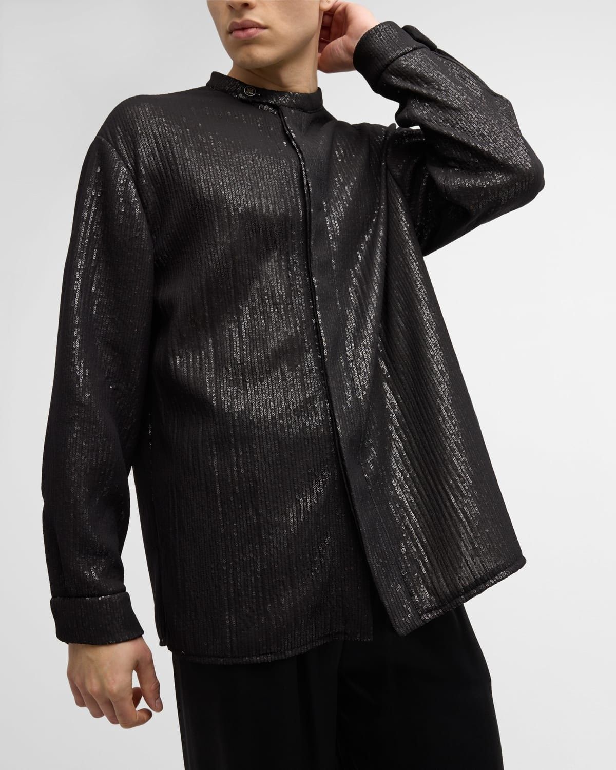 Amiri o1s1wg110525 Tab Collar Covered Sequin Shirt in Black Size US M / EU 48-50 / 2 - 3 Thumbnail