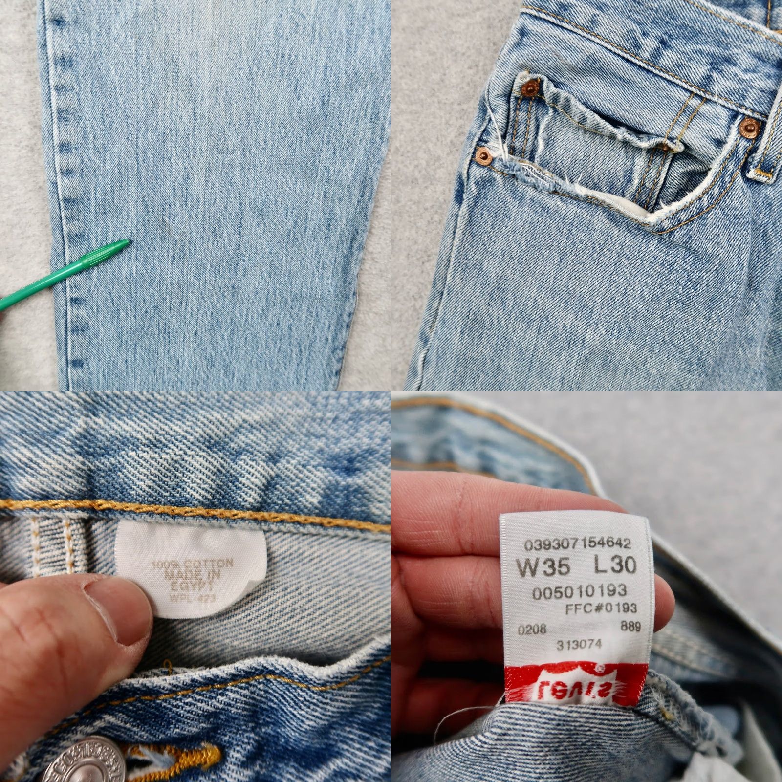 Levi's VINTAGE Levis 501 Jeans Mens 35x30 Light Wash Blue Denim Button Fly Original Fit Size US 35 - 8 Thumbnail