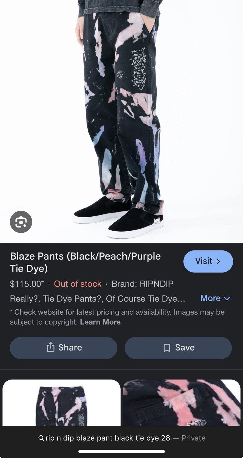 RIPNDIP RIPNDIP Blaze Pant (Black/Peach/Purple Tie Dye) Size 28 NWT Size US 28 / EU 44 - 6 Thumbnail