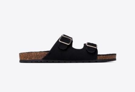 image of Saint Laurent Paris Oc11Z0124 Jimmy Flat Sandals In Pony Effect Leather in Black, Men's