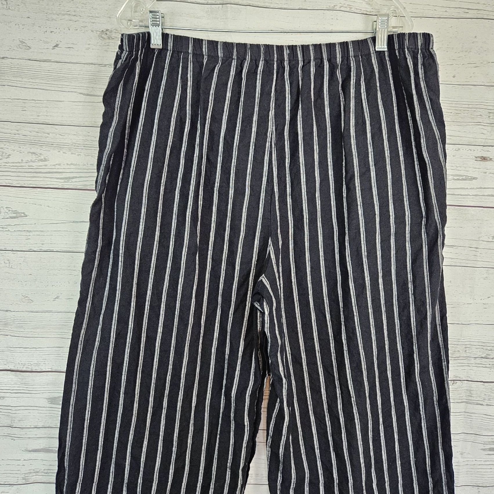 Habitat Habitat Womens Cropped Wide Leg Pants Sz Large Black Stripe Linen Cotton Size 36" / US 14 / IT 50 - 4 Thumbnail