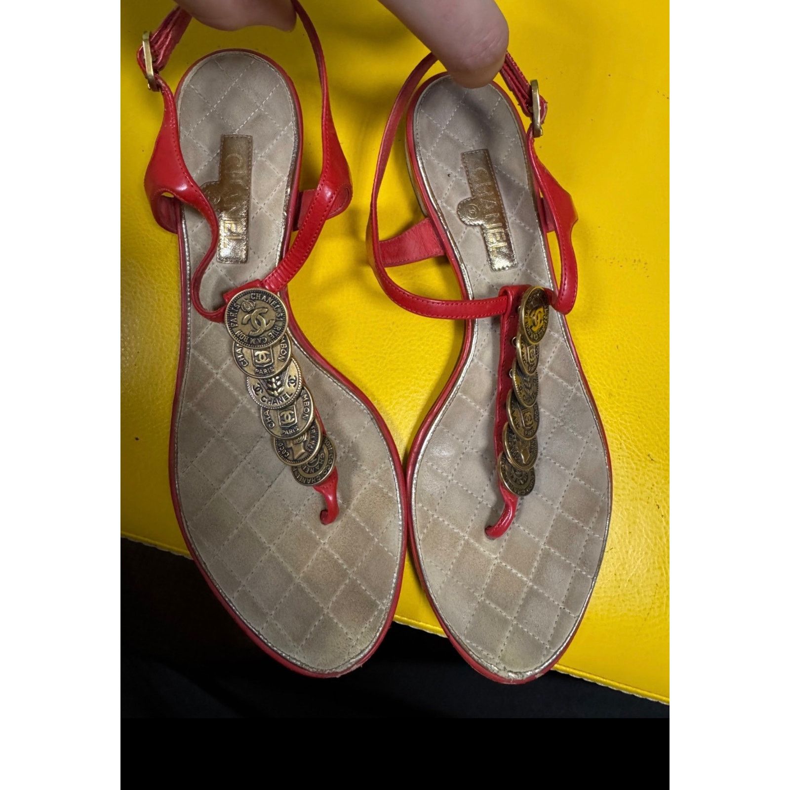 Chanel Chanel Red Leather Block Heel Open Toe Sandals Size 38 Size US 7 / IT 37 - 6 Thumbnail