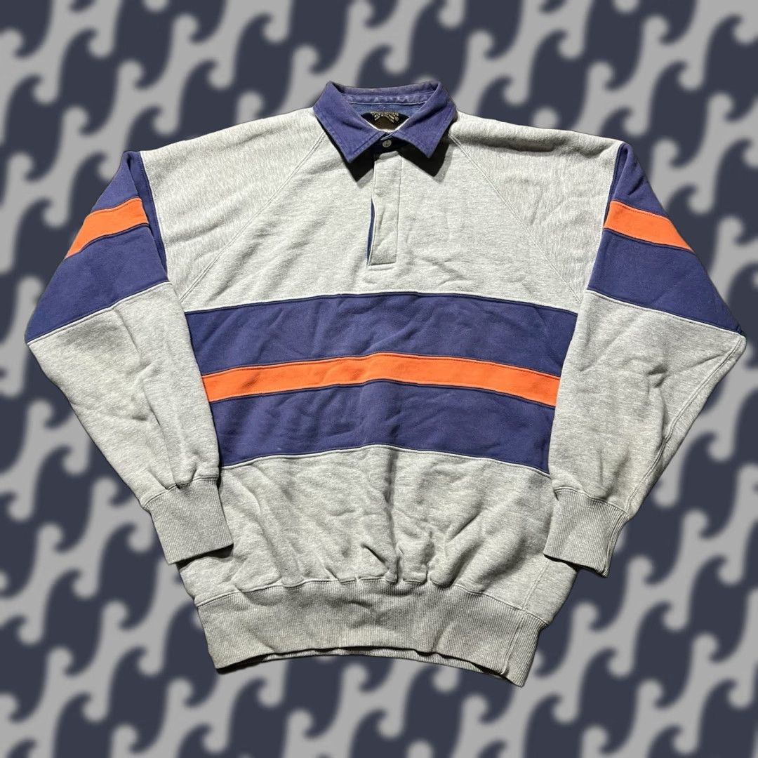 VINTAGE Brooks Brothers Rugby Polo Sweatshirt Striped Mens Small Fleece Multicolor 90s Classic Retro Logo Rugby Golf Hiking Outdoor Preppy A1