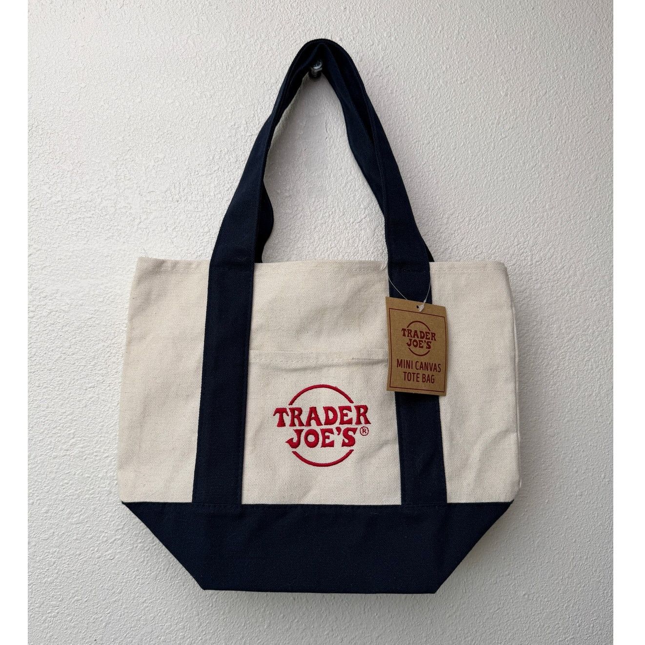 Other NWT Trader Joe’s Mini Canvas Tote Bag Navy Cream Red Logo Size ONE SIZE - 1 Thumbnail