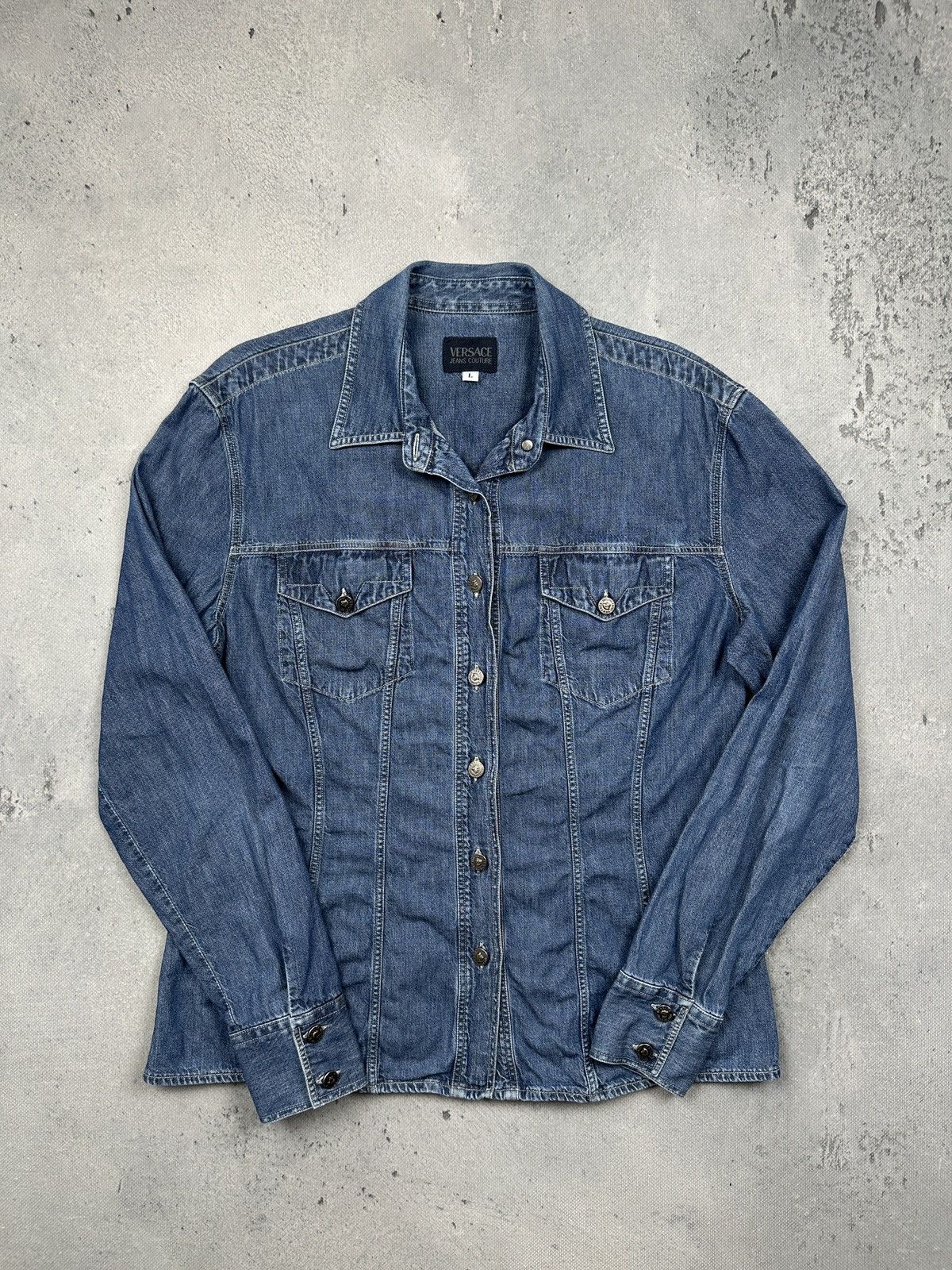 Versace Jeans Couture Versace Jeans Couture Vintage Medusa Button Denim Shirt 90s Size L / US 10 / IT 46 - 1 Thumbnail