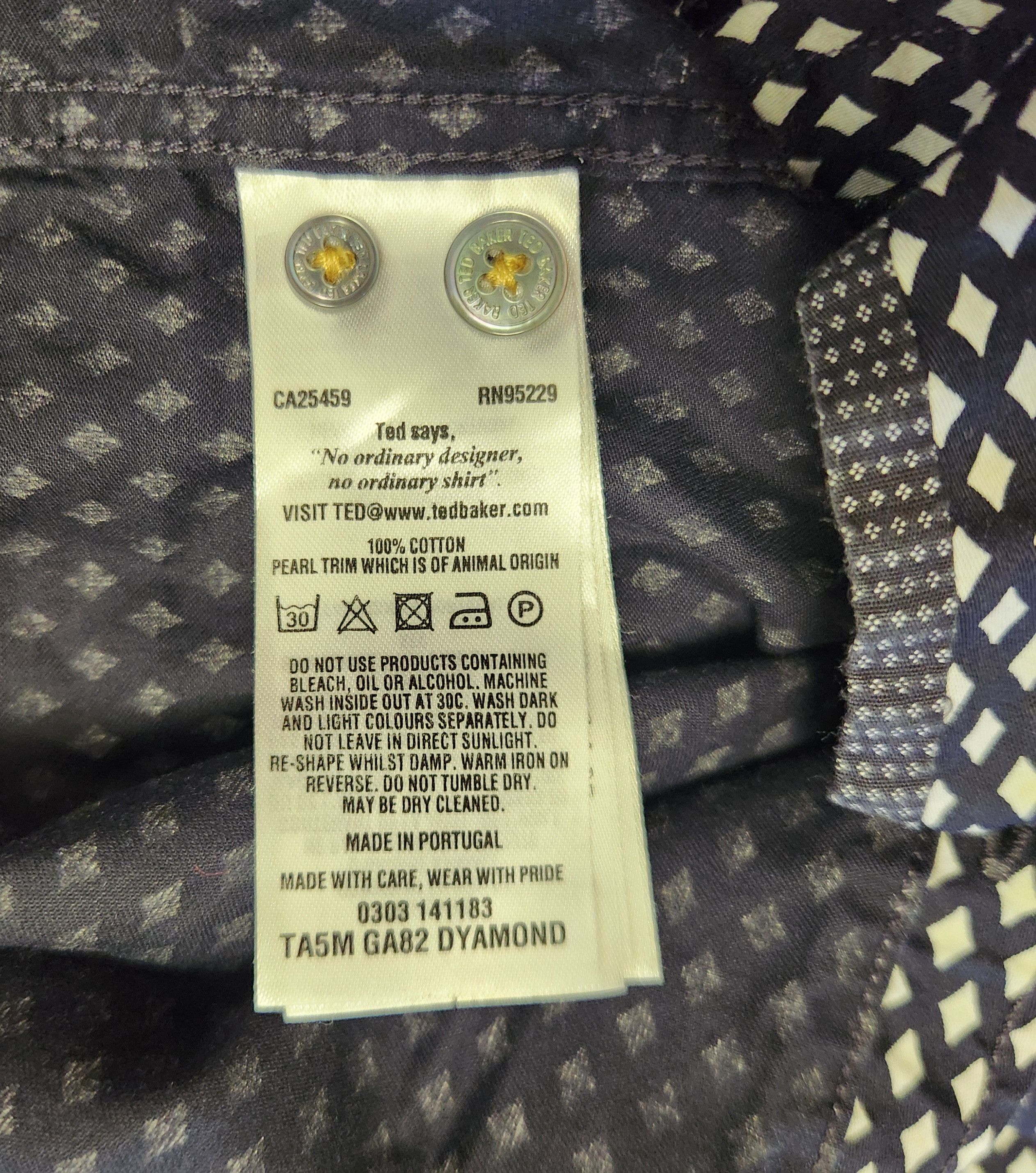 Ted Baker Ted Baker shirt S men's cotton black white geometric Size US S / EU 44-46 / 1 - 8 Thumbnail