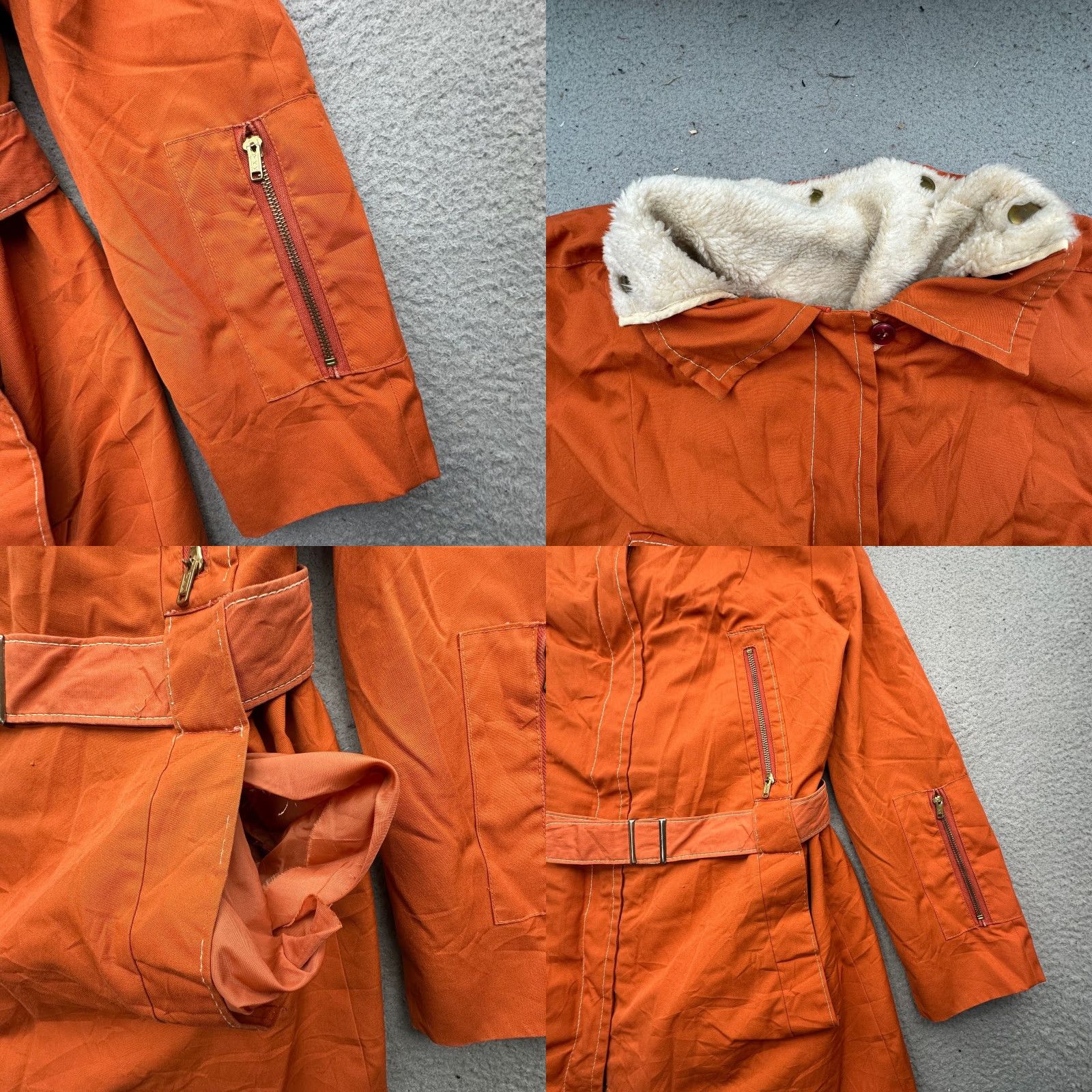 Vintage VINTAGE White Stag Coat Jacket Long Faux Fur Lined Zip Belted Orange 70s Womens M Size M / US 6-8 / IT 42-44 - 9 Thumbnail
