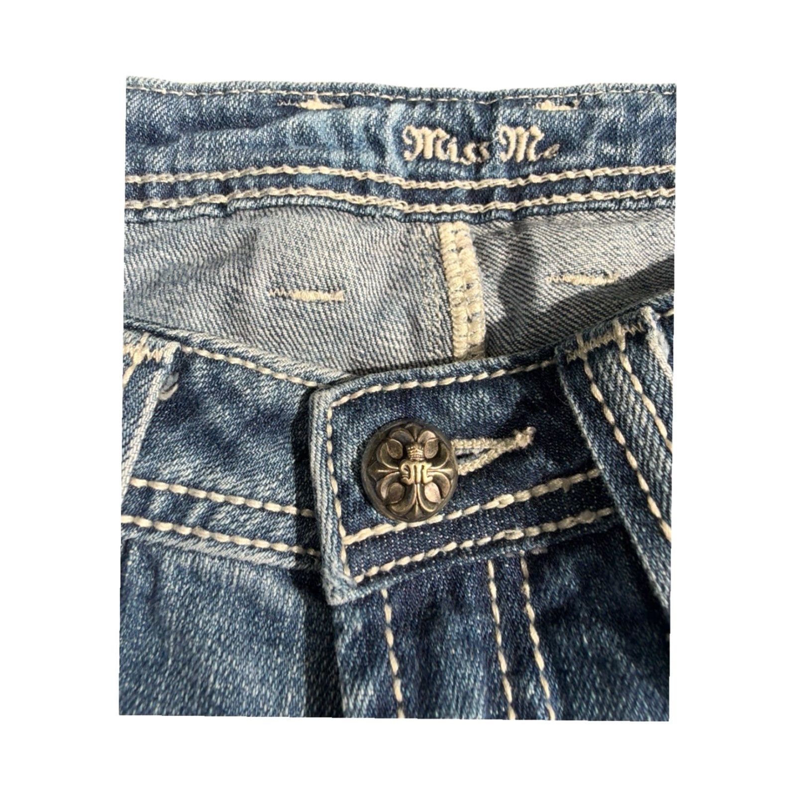 Miss Me VINTAGE Miss Me Skater Grunge Denim Jean Shorts Cross Womens Size 27 Blue Cut-Off 27 Womens Size 27" / US 4 / IT 40 - 6 Thumbnail