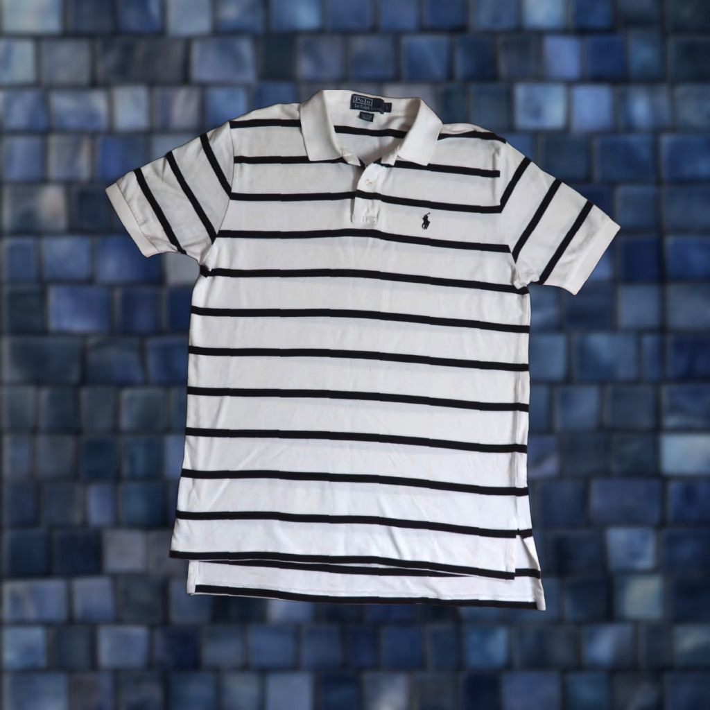 Polo Ralph Lauren VTG Polo Ralph Lauren Polo Shirt White Black Striped Horse Pony Logo Mens L 90s Vintage Casual Shirt Size US L / EU 52-54 / 3 - 1 Thumbnail