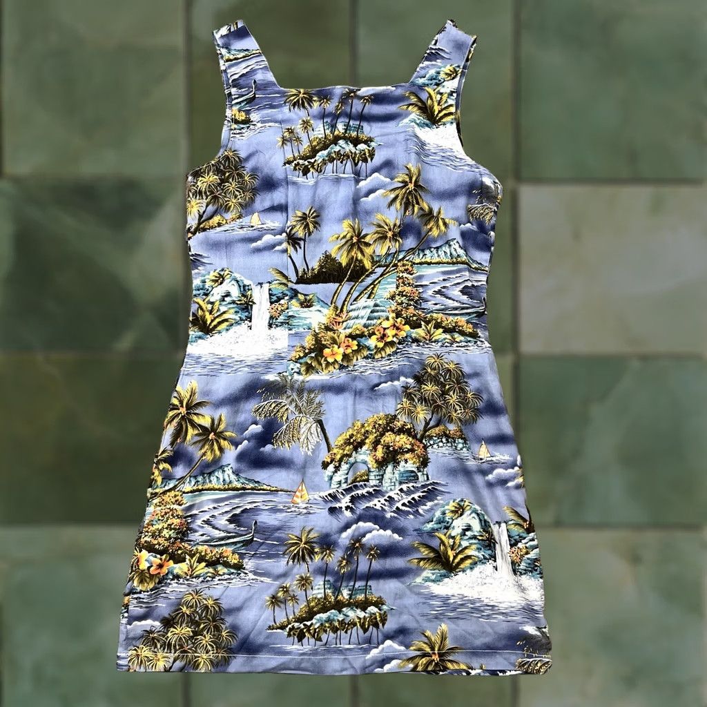 Vintage VINTAGE Hawaiian Beach Dress Womens Small Tank Dress Blue 90s Beach Graphic Sleeveless Strap Size S / US 4 / IT 40 - 1 Thumbnail