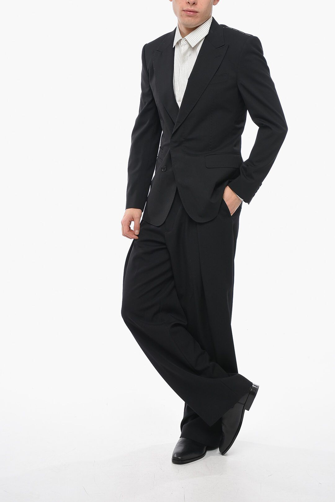 Dolce & Gabbana og1mm0825 Sicilia Stretch Wool Slim Fit Blazer in Black Size US L / EU 52-54 / 3 - 4 Thumbnail
