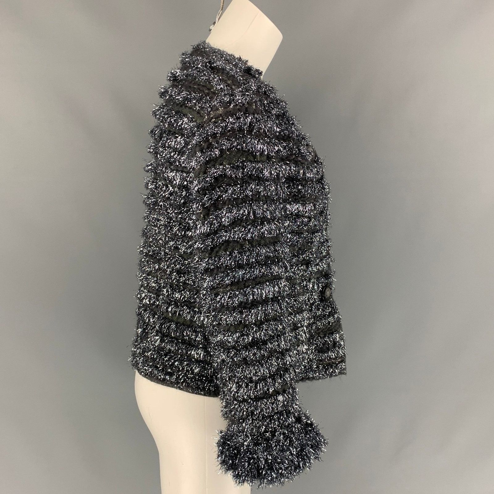 Marc Jacobs Size 0 Silver & Grey Metallic Wool Blend Cropped Jacket Size XS / US 0-2 / IT 36-38 - 3 Thumbnail
