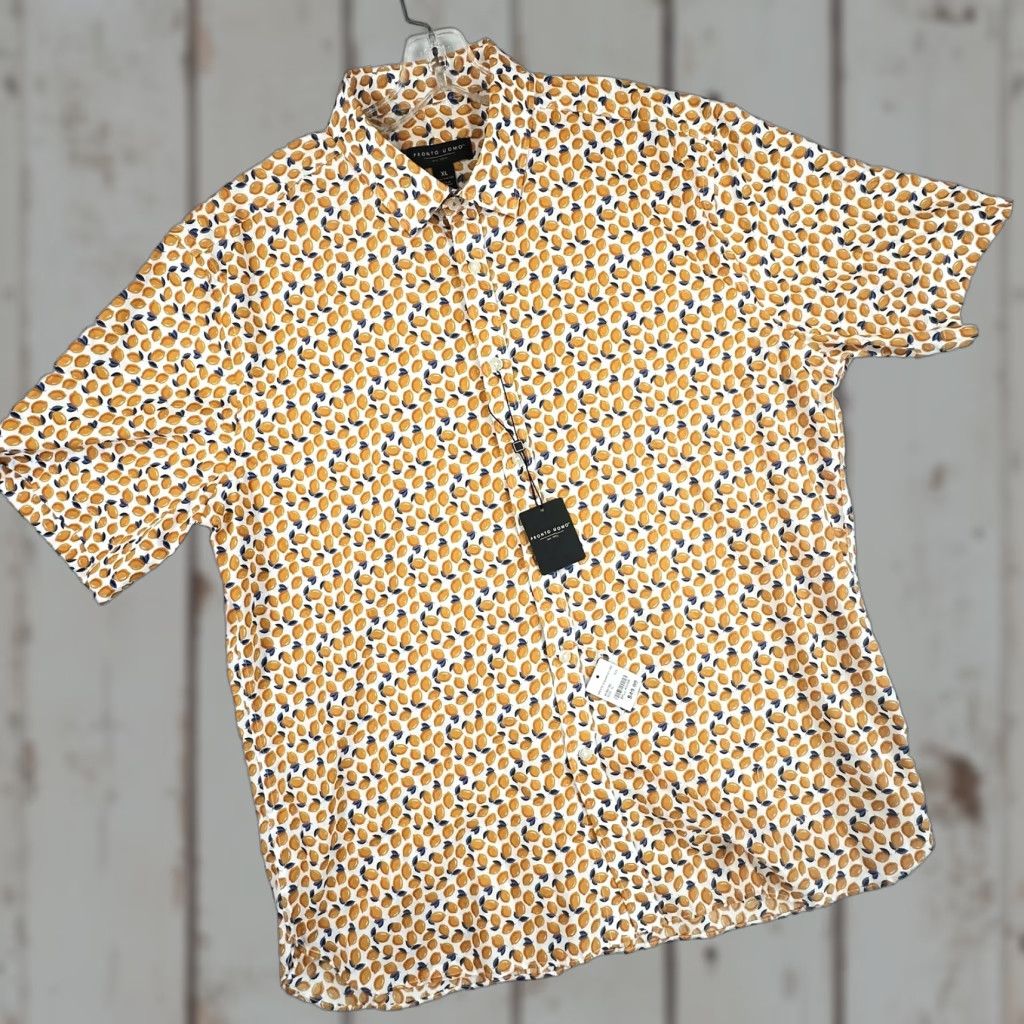 Pronto Uomo Pronto Uomo Shirt Mens XL White Yellow Lemon Print Short Sleeve Button Up Cotton Size US XL / EU 56 / 4 - 1 Thumbnail