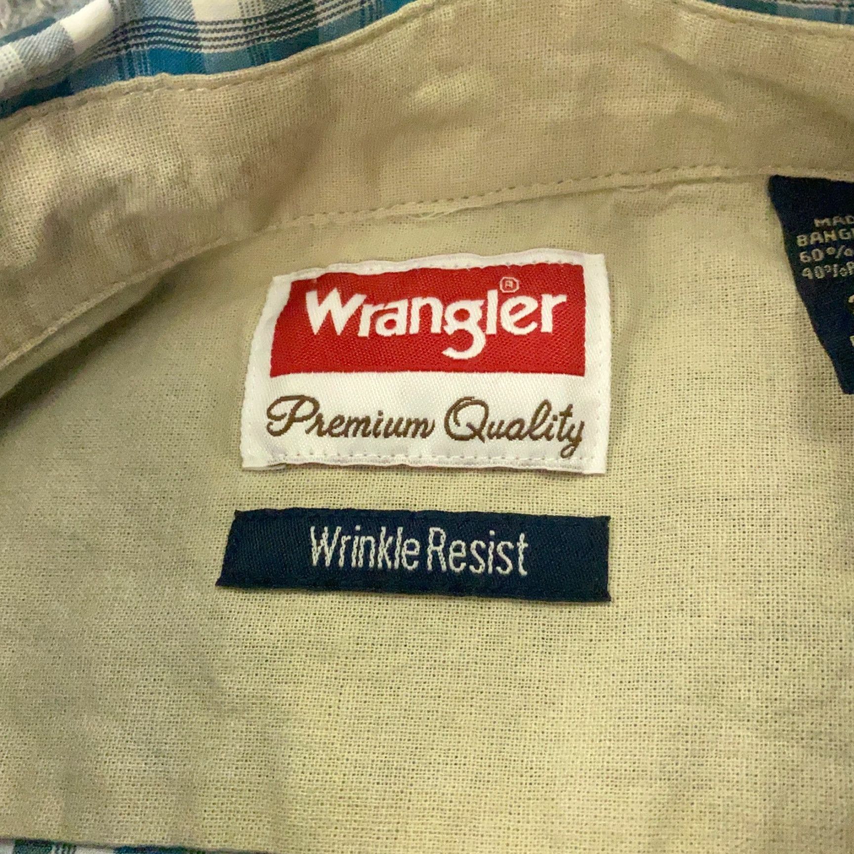 Wrangler VINTAGE Wrangler Mens Shirt 2XL Blue Plaid Button Up Short Sleeve Wrinkle Resistant Size US XXL / EU 58 / 5 - 4 Thumbnail