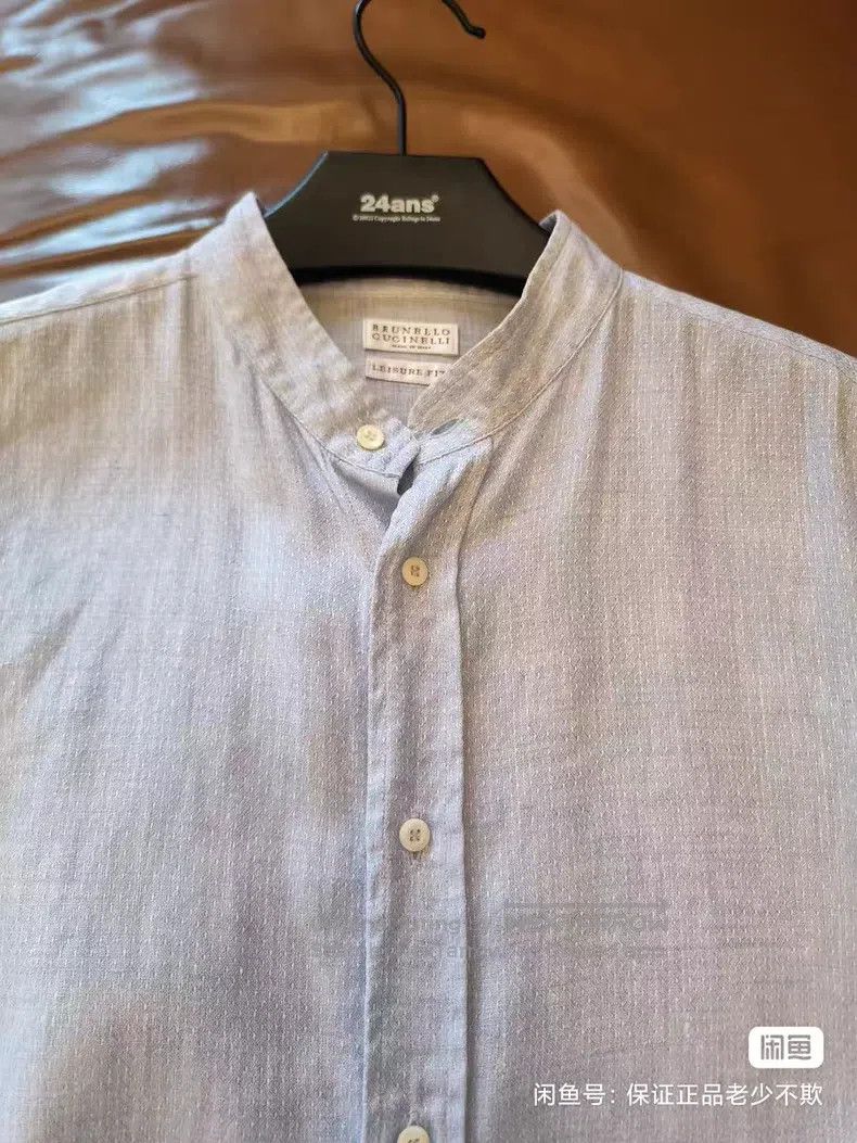 Brunello Cucinelli Brunello Cucinelli Long-Sleeve Crew Neck Linen Shirt, Ligh Size US M / EU 48-50 / 2 - 4 Thumbnail