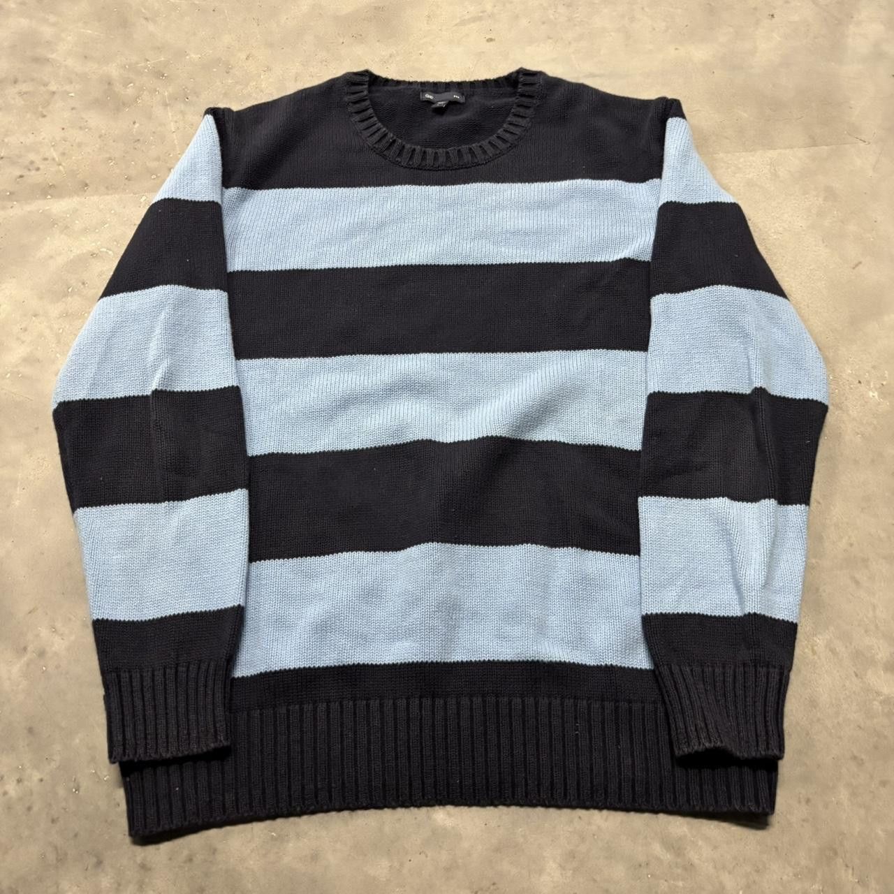 Japanese Brand × Vintage Crazy Vintage Y2K/2000s Light Blue & Navy Blue Two Tone Striped Sweater! Size US L / EU 52-54 / 3 - 1 Thumbnail