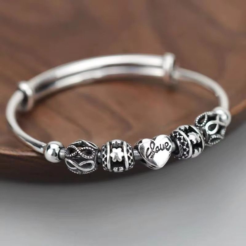 Jewelry Sweet Turning Heart Beads Bangle Bracelet Size ONE SIZE - 2 Thumbnail