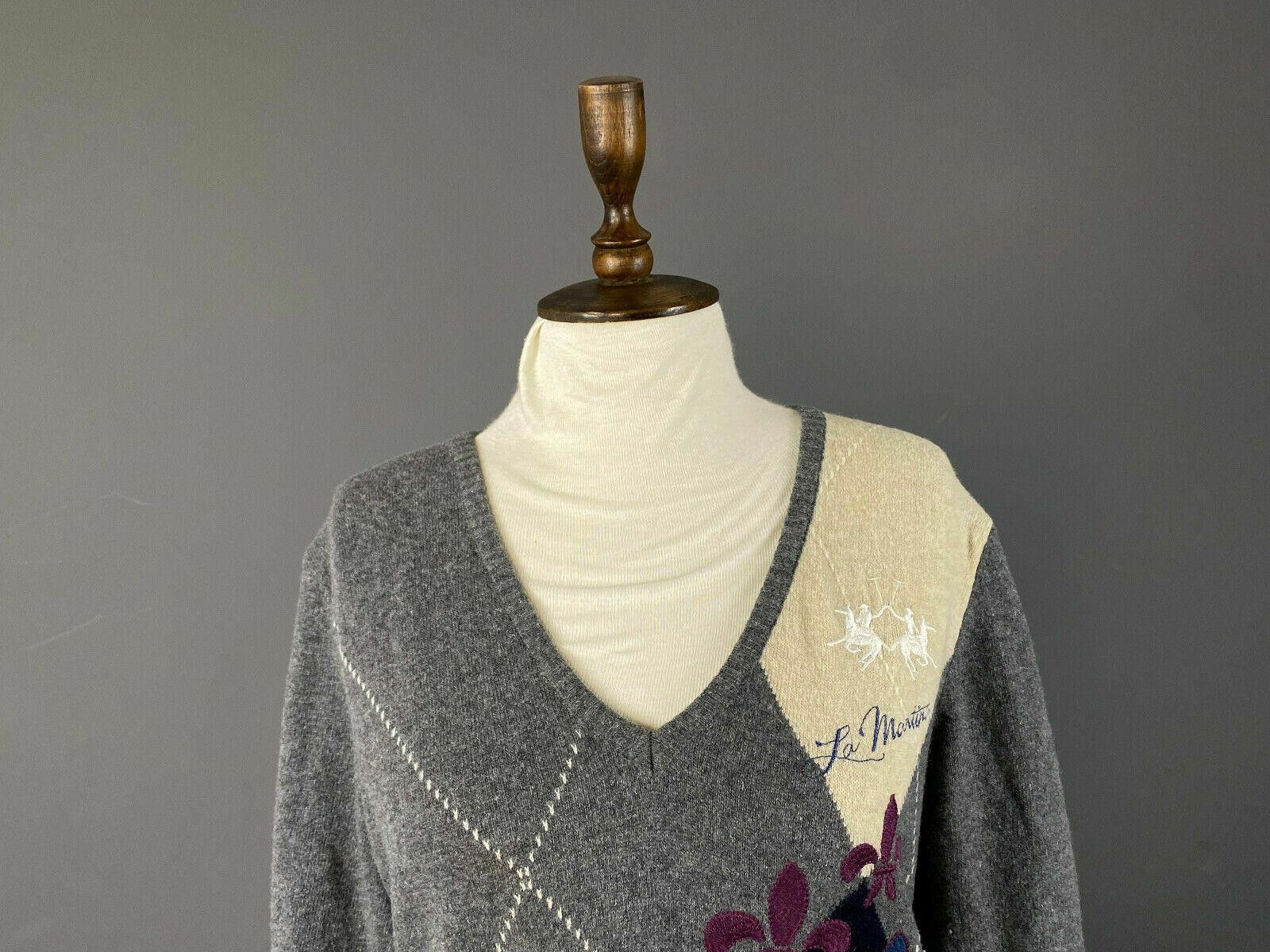 La Martina La Martina Grey Wool Geometric V-Neck Jumper Sweater Size L Size US L / EU 52-54 / 3 - 2 Thumbnail