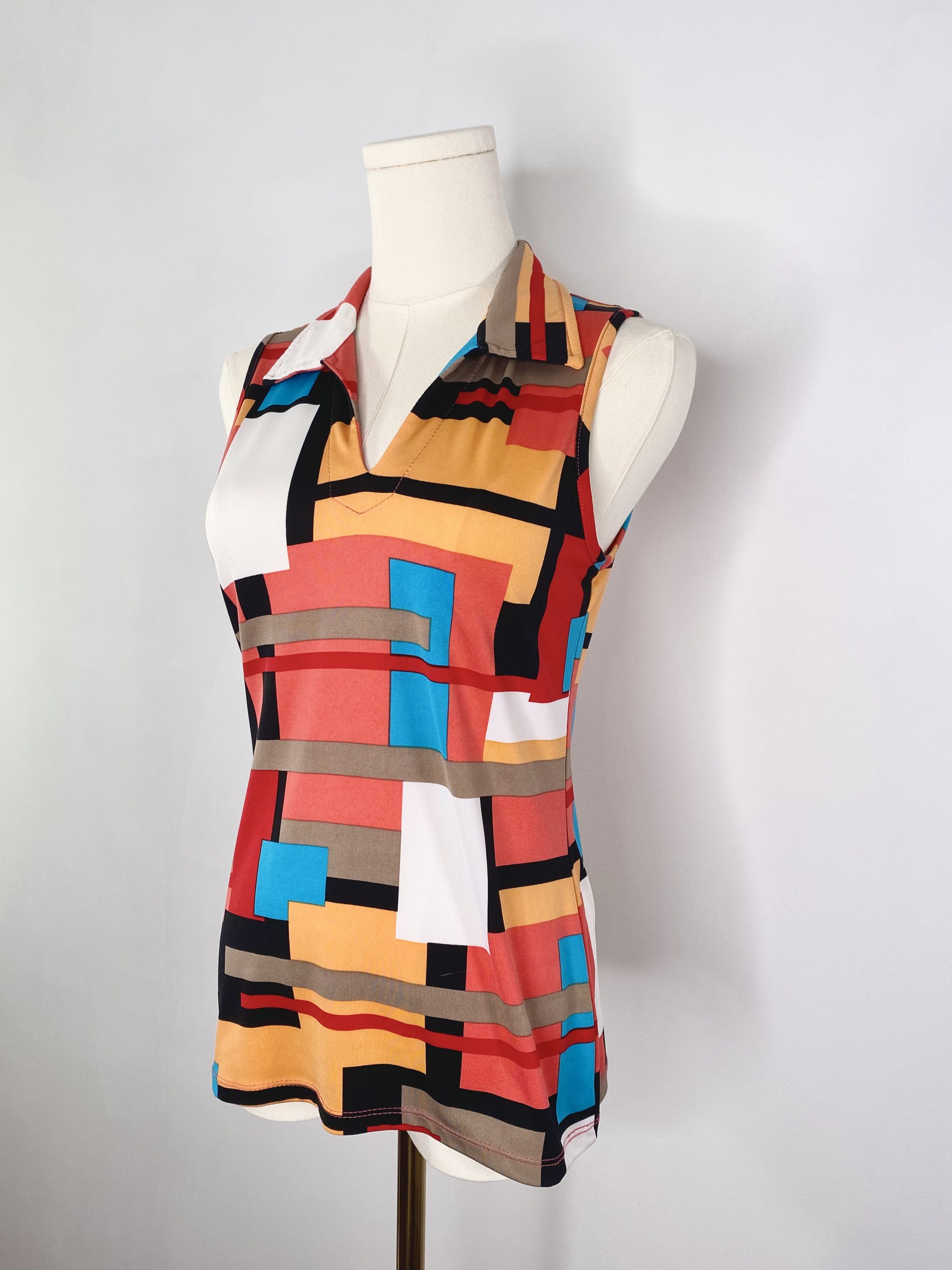 Vintage Geometric Abstract Collared Tank Top Size S / US 4 / IT 40 - 1 Thumbnail