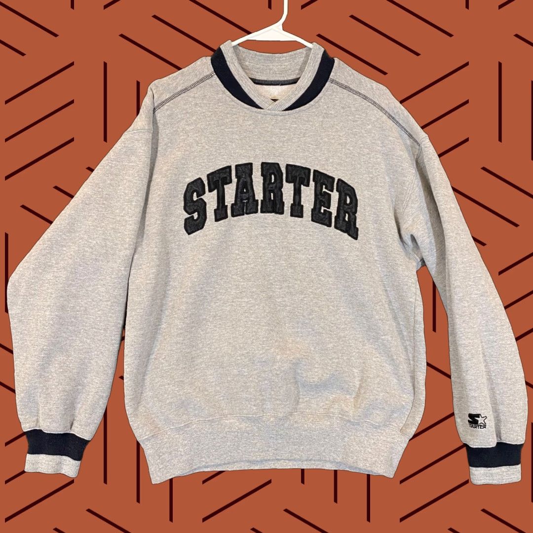 Starter VINTAGE Starter Sweatshirt Mens Medium Gray Black Pullover Spellout Crewneck Long Sleeve Size US M / EU 48-50 / 2 - 1 Thumbnail