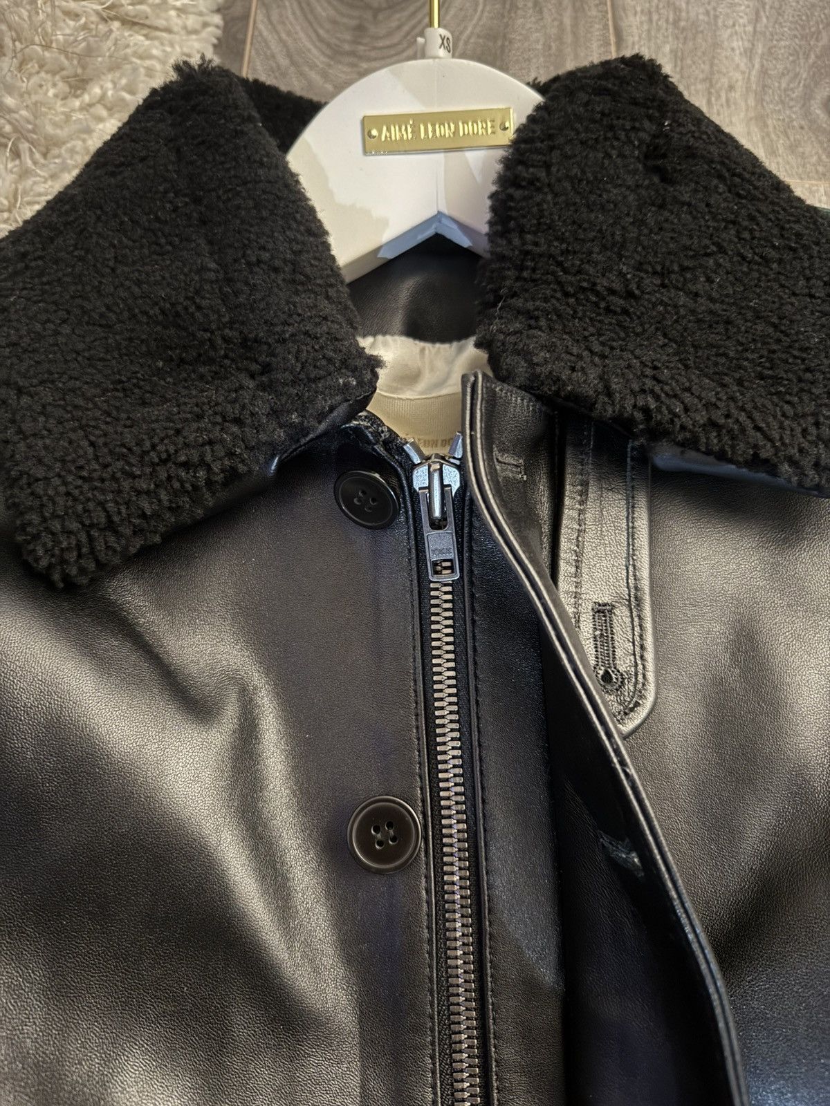 Aime Leon Dore Aime Leon Dore Black N1 Leather Shearling Deck Jacket Size US XS / EU 42 / 0 - 4 Thumbnail