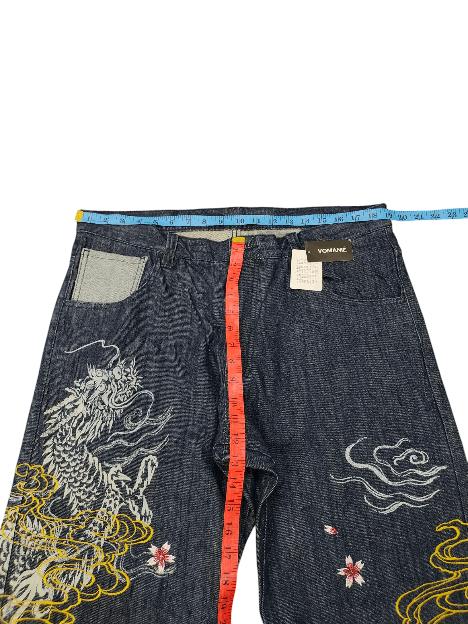 Karakuri Tamashii Vintage Vomanie Japan Dragon Sakura Embroidered Denim Jeans Size US 38 / EU 54 - 16 Thumbnail