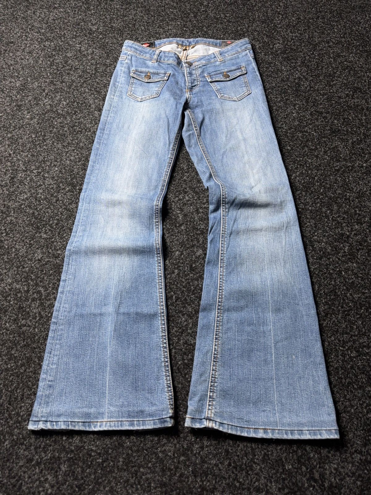 Le Grande Bleu (L.G.B.) Retro 00s Opium Lee Cooper Y2K Low Rise Flared Bootcut Jeans Size 25" / US 0 / IT 36 - 1 Thumbnail