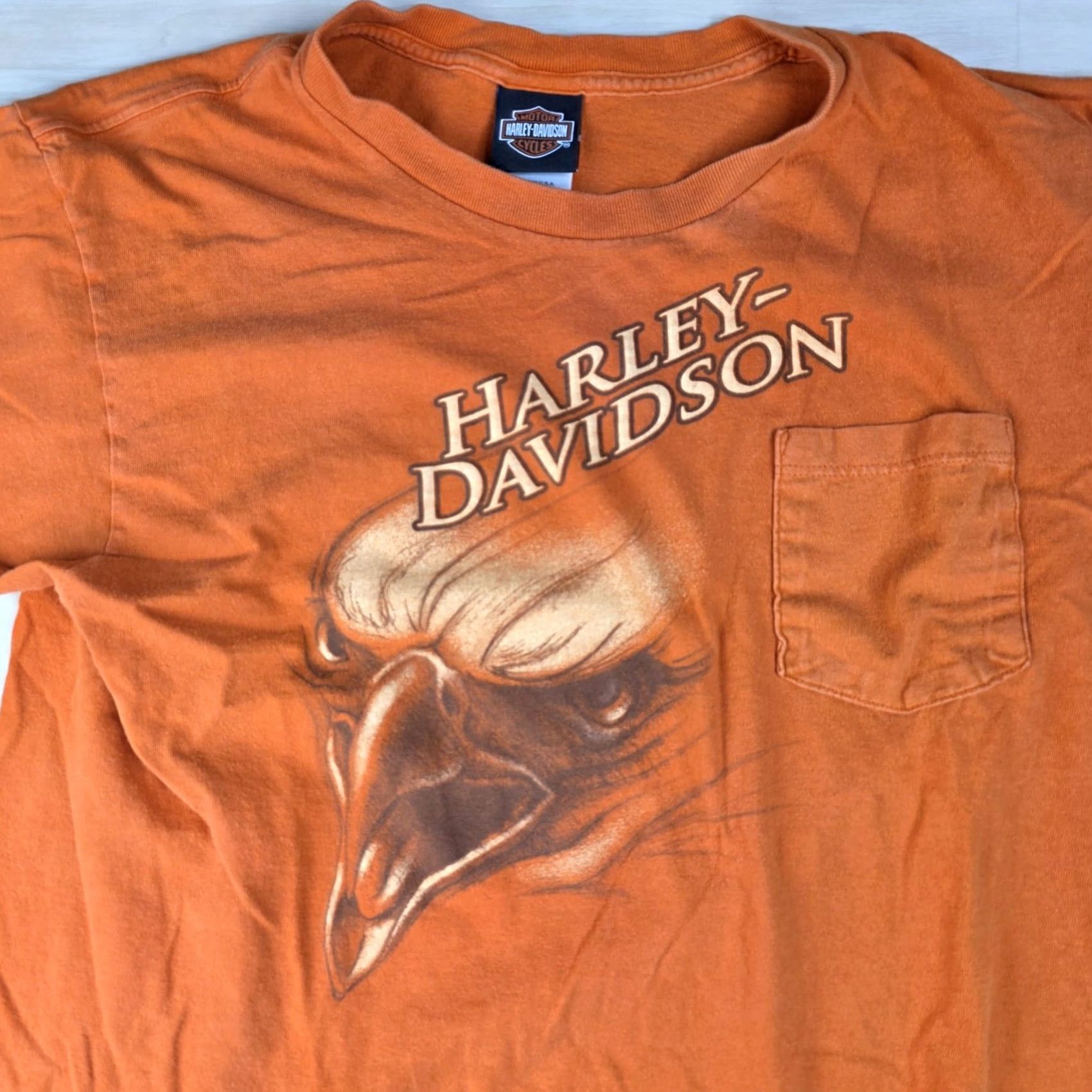 Harley Davidson VINTAGE Harley-Davidson Shirt Mens L Orange Eagle Kuwait Pocket Made USA 90s Size US L / EU 52-54 / 3 - 2 Thumbnail