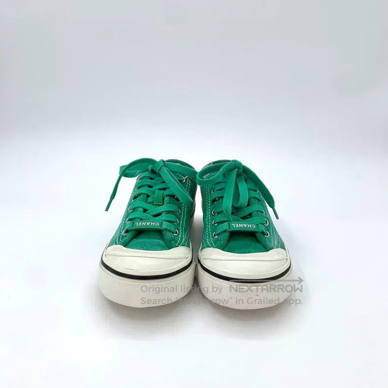 Chanel Chanel Green lace-laced casual canvas sneakers Size US 5.5 / IT 35.5 - 3 Thumbnail