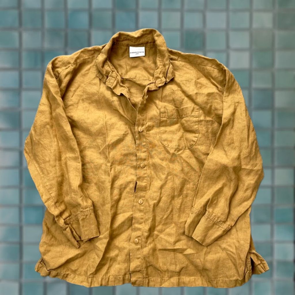 Vintage Parachute Shirt Womens Large Yellow Oversized Linen Long Sleeve Lightweight Size L / US 10 / IT 46 - 1 Thumbnail