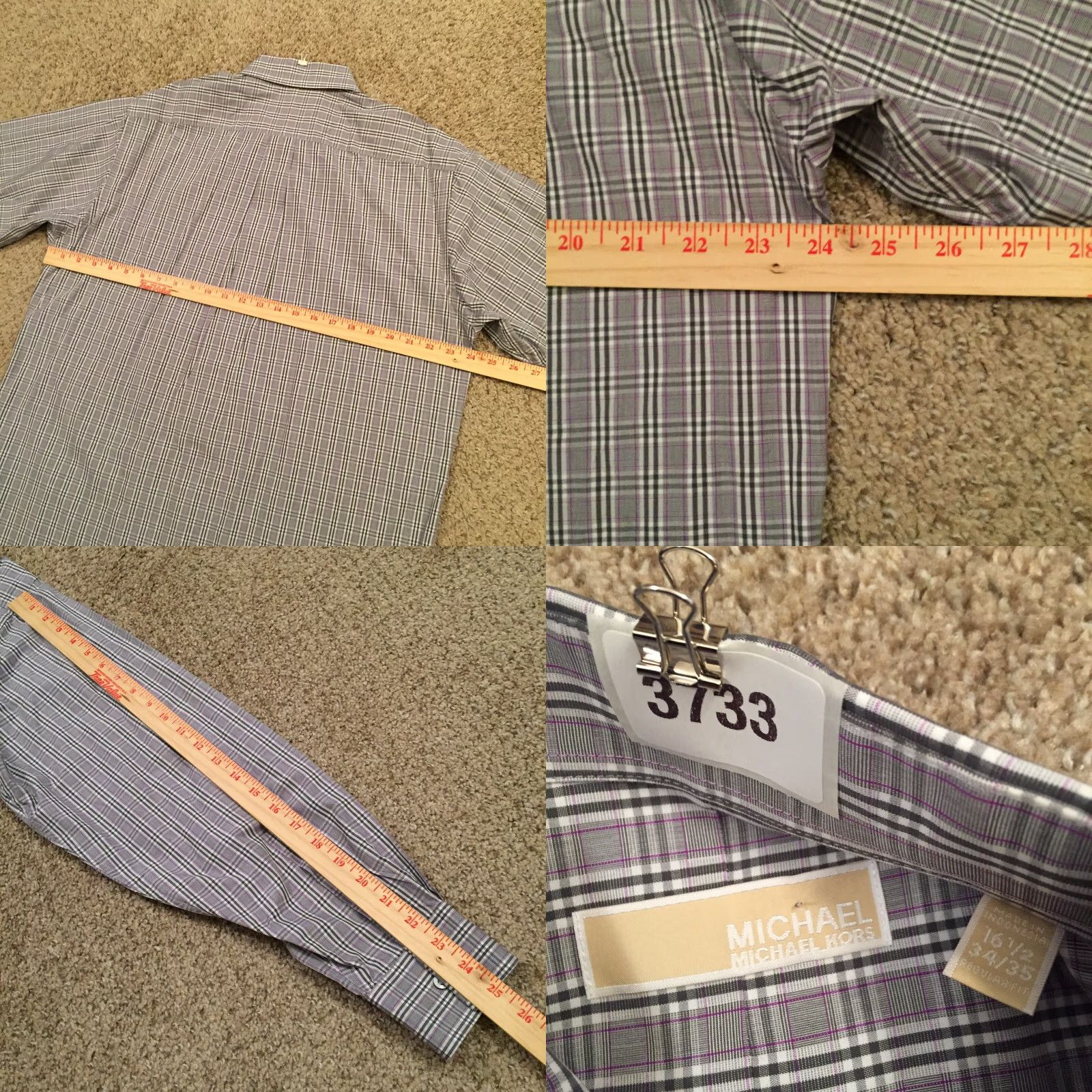 Michael Kors Michael Kors Button-Up Shirt Mens 16.5 Gray Pink Plaid Long Sleeve Shirt Button-Front Mens Col Size US XL / EU 56 / 4 - 8 Thumbnail