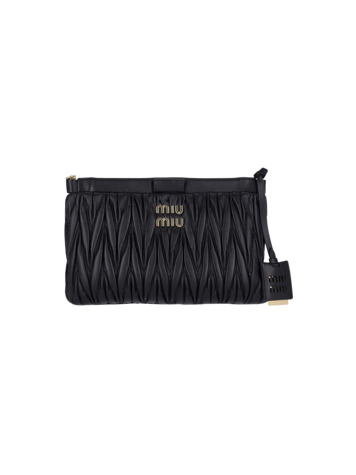 image of Miu Miu Miumiu Logo Leather Pouch in Black, Women's