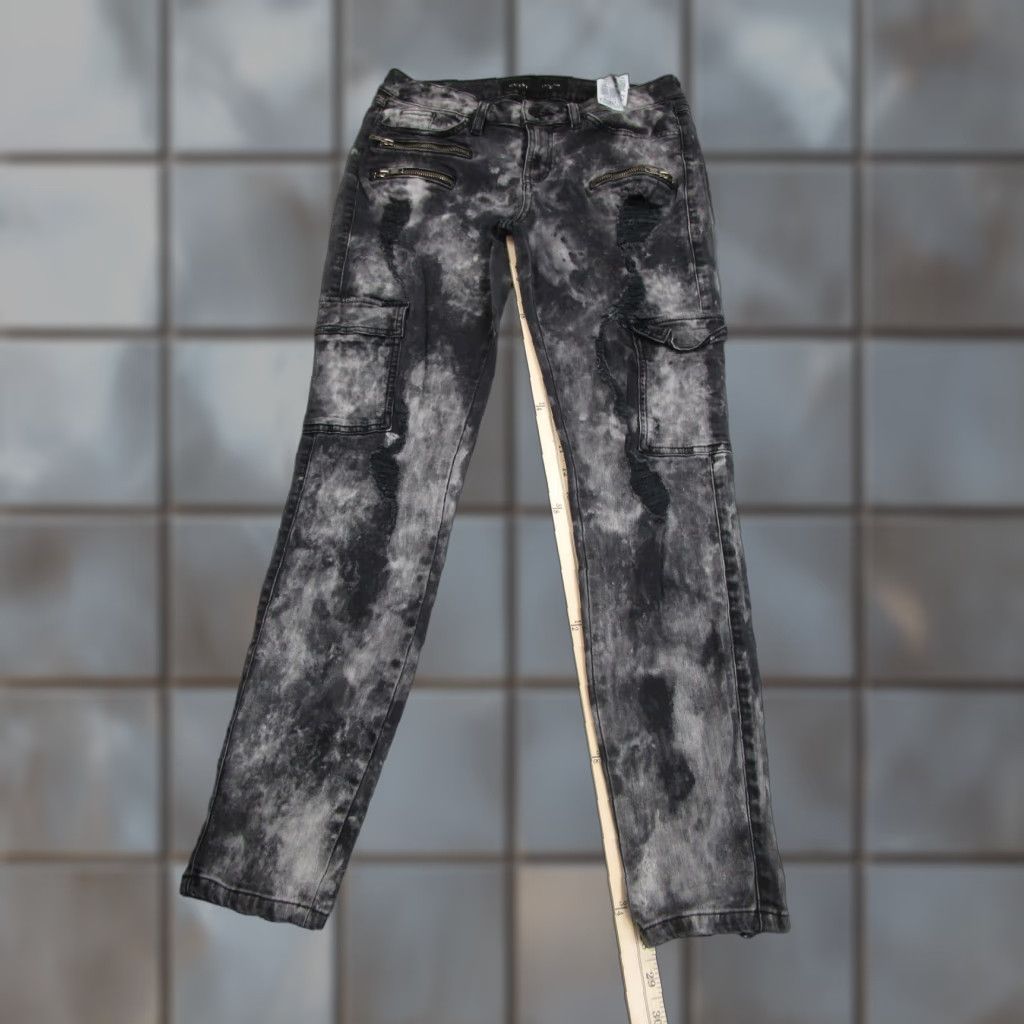 Guess Guess Jeans Mens 30 Black Gray Acid Wash Cargo Skinny Moto Zipper Distressed Jeans Size US 30 / EU 46 - 1 Thumbnail