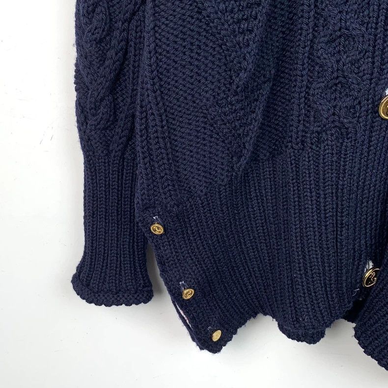 Thom Browne Thom Browne Dark blue back striped wool knitted cardigan ja Size US XS / EU 42 / 0 - 5 Thumbnail