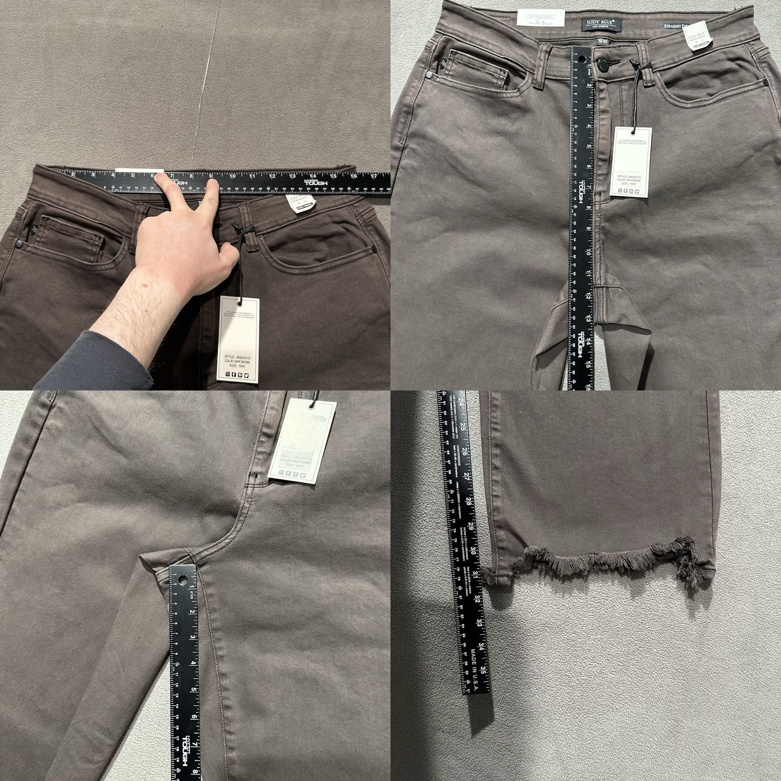 Vintage NWT Judy Blue Jeans Women 16W Dark Brown Straight Fit Raw Hem JB82531C-PL Size 38" / US 16 / IT 52 - 9 Thumbnail