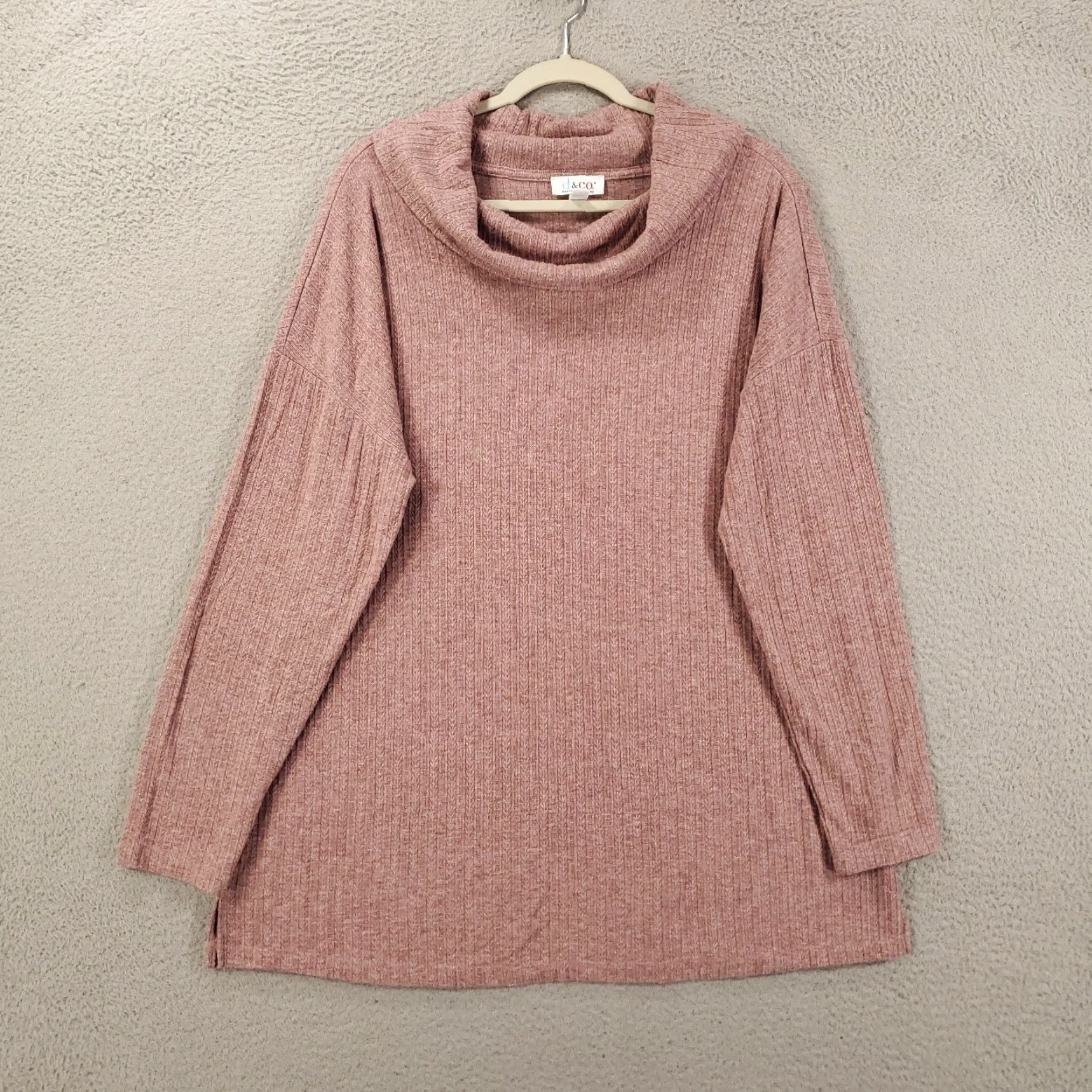 Denim & Co. Denim & Co. Sweater Womens Large Pink Cowl Neck Pullover Lightweight Knit Long Sleeve Casual Solid Pattern Size L / US 10 / IT 46 - 2 Thumbnail