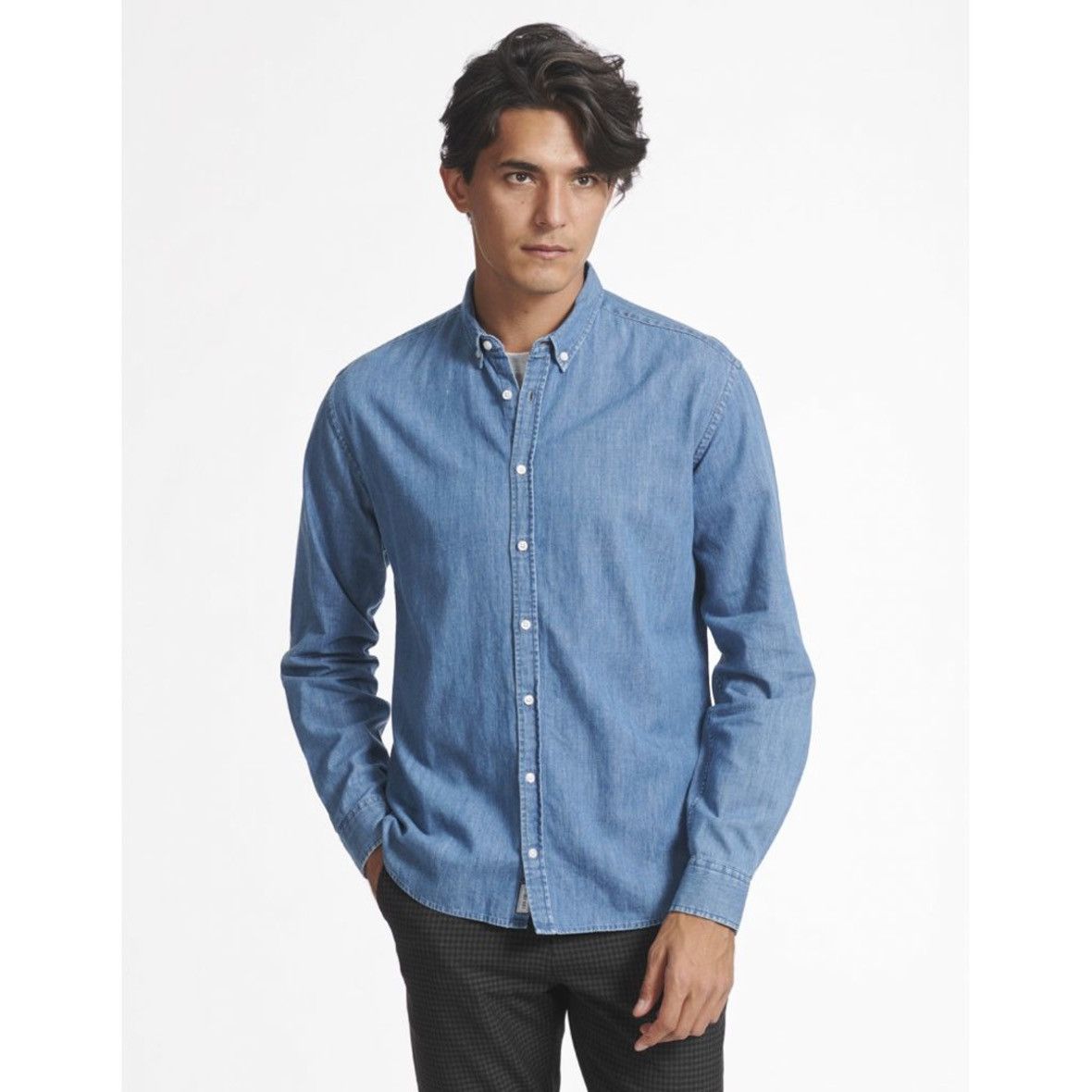 Les Deux Vagrant Chambray Regular Fit Button Down Long Sleeve Shirt Size US M / EU 48-50 / 2 - 6 Thumbnail